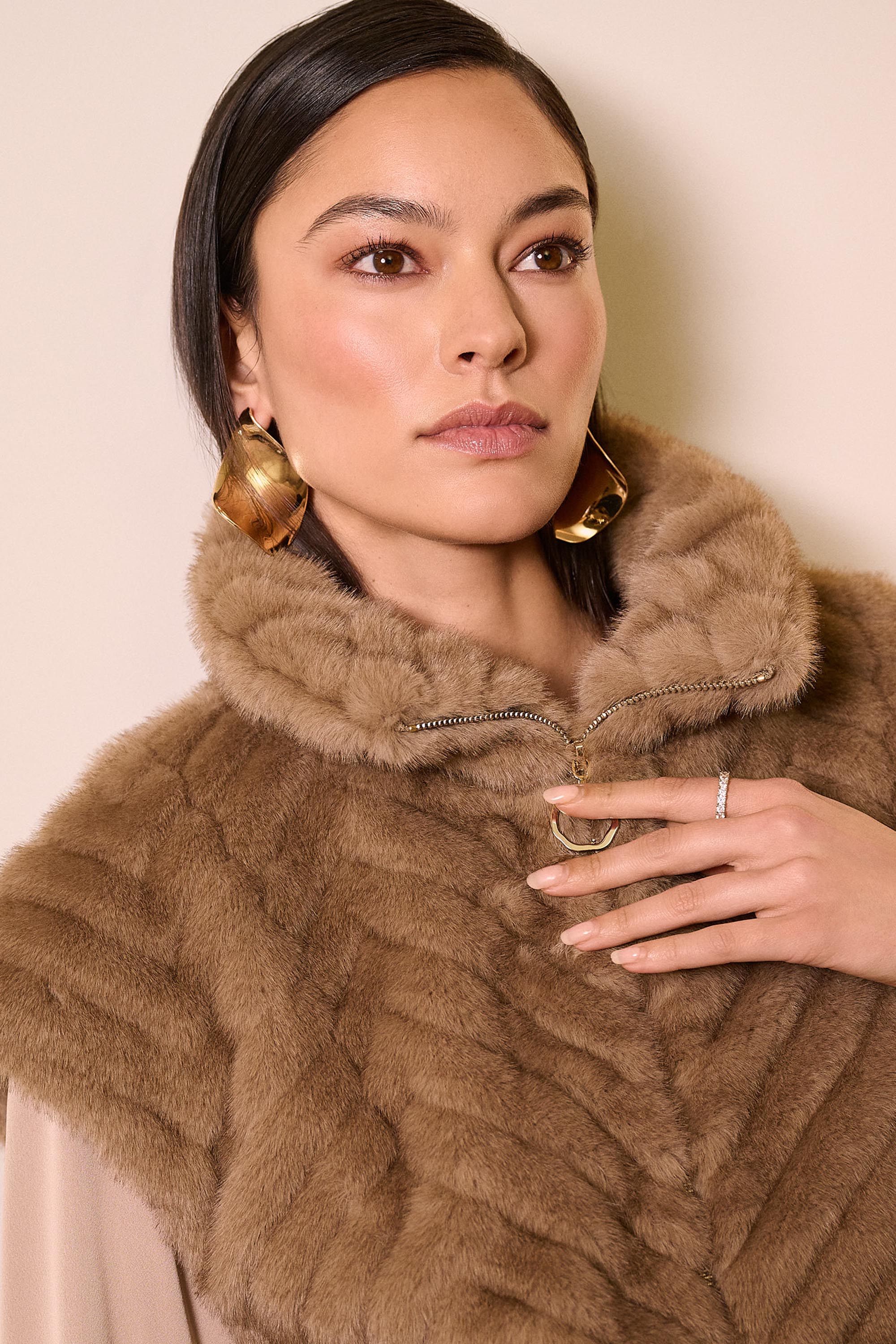 Joseph Ribkoff Chevron Faux Fur Mock Neck Vest Style 254906 - Image 4