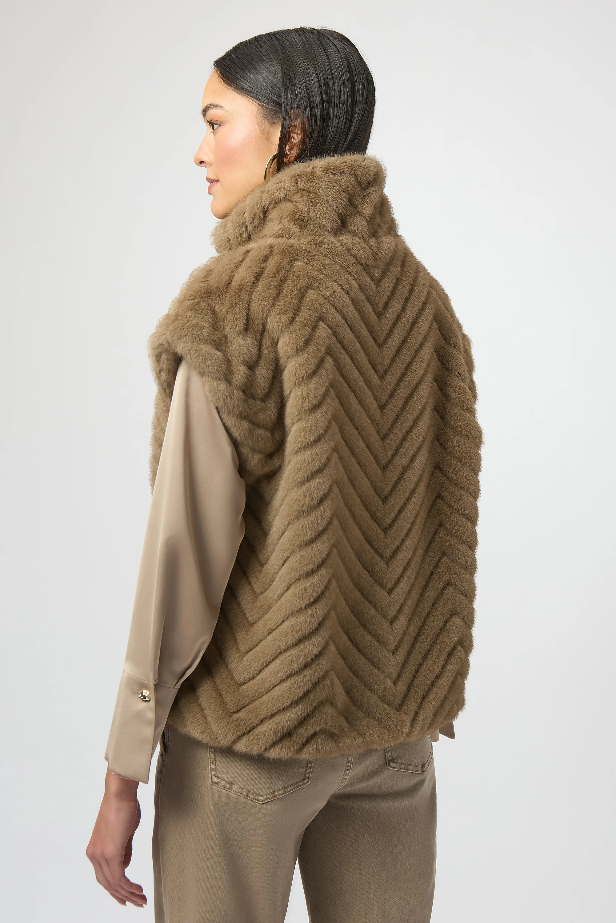 Joseph Ribkoff Chevron Faux Fur Mock Neck Vest Style 254906 - Image 7