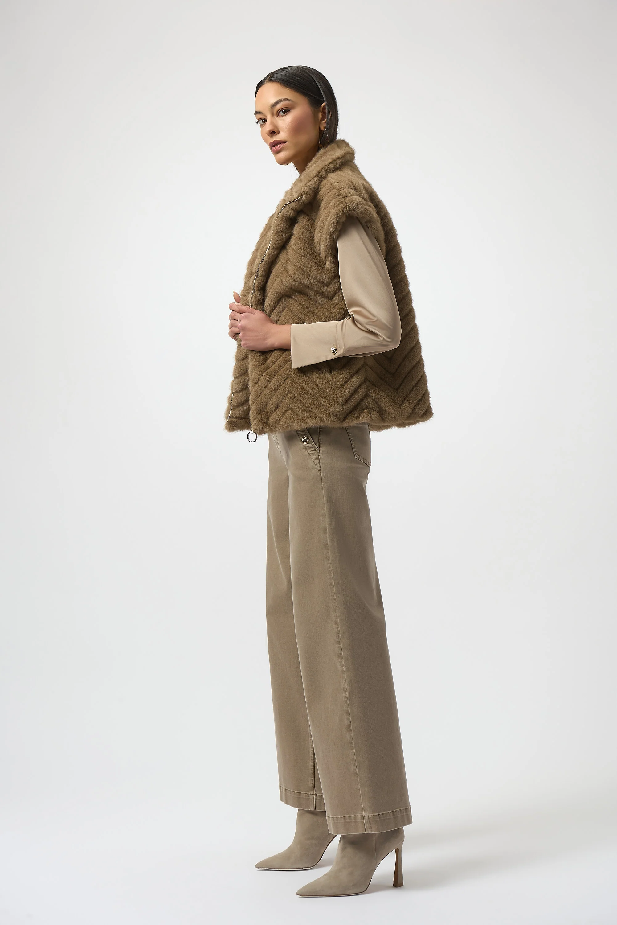 Joseph Ribkoff Chevron Faux Fur Mock Neck Vest Style 254906 - Image 8