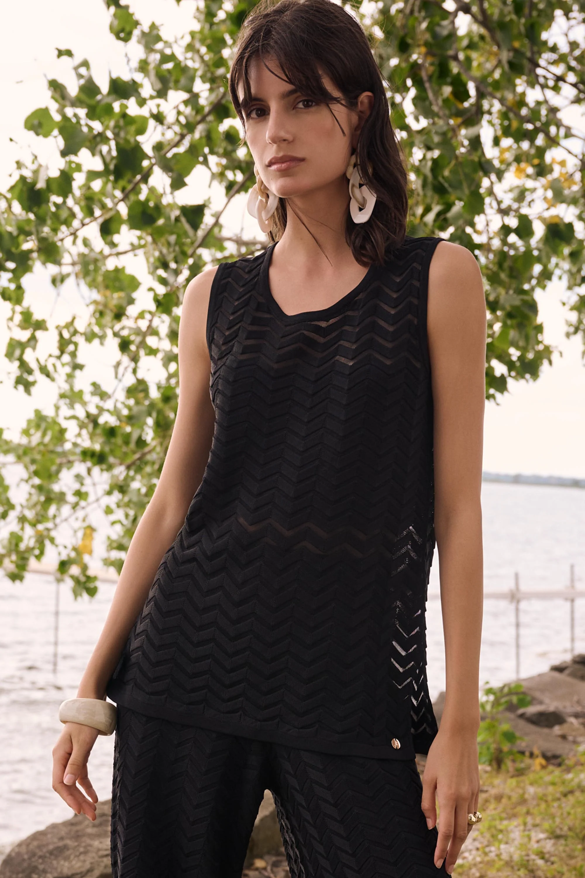 Joseph Ribkoff Chevron Stitch Relaxed Tunic Top Style 262932