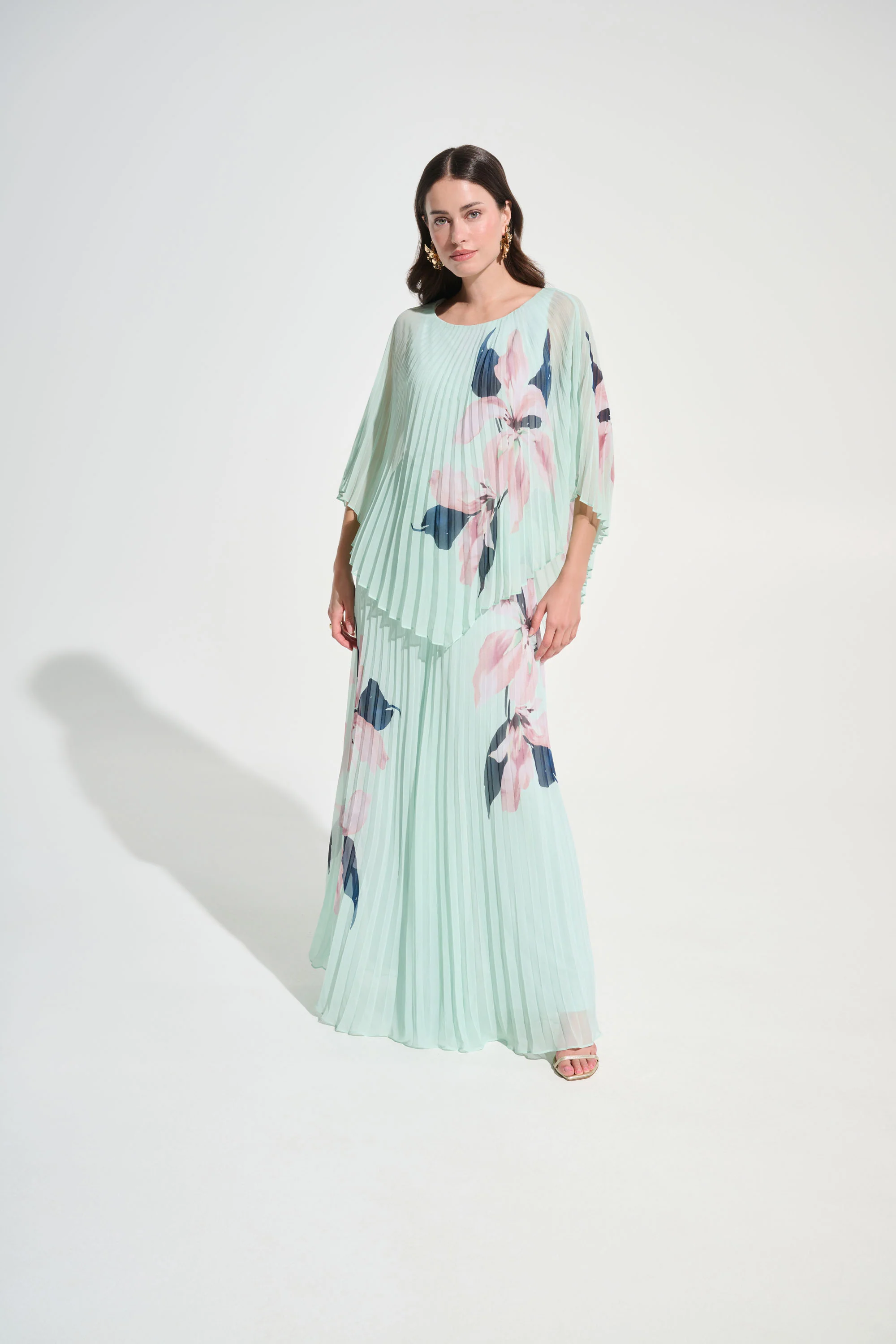 Joseph Ribkoff Chiffon Floral Print Pleated Poncho Top Style 262724 - Image 2