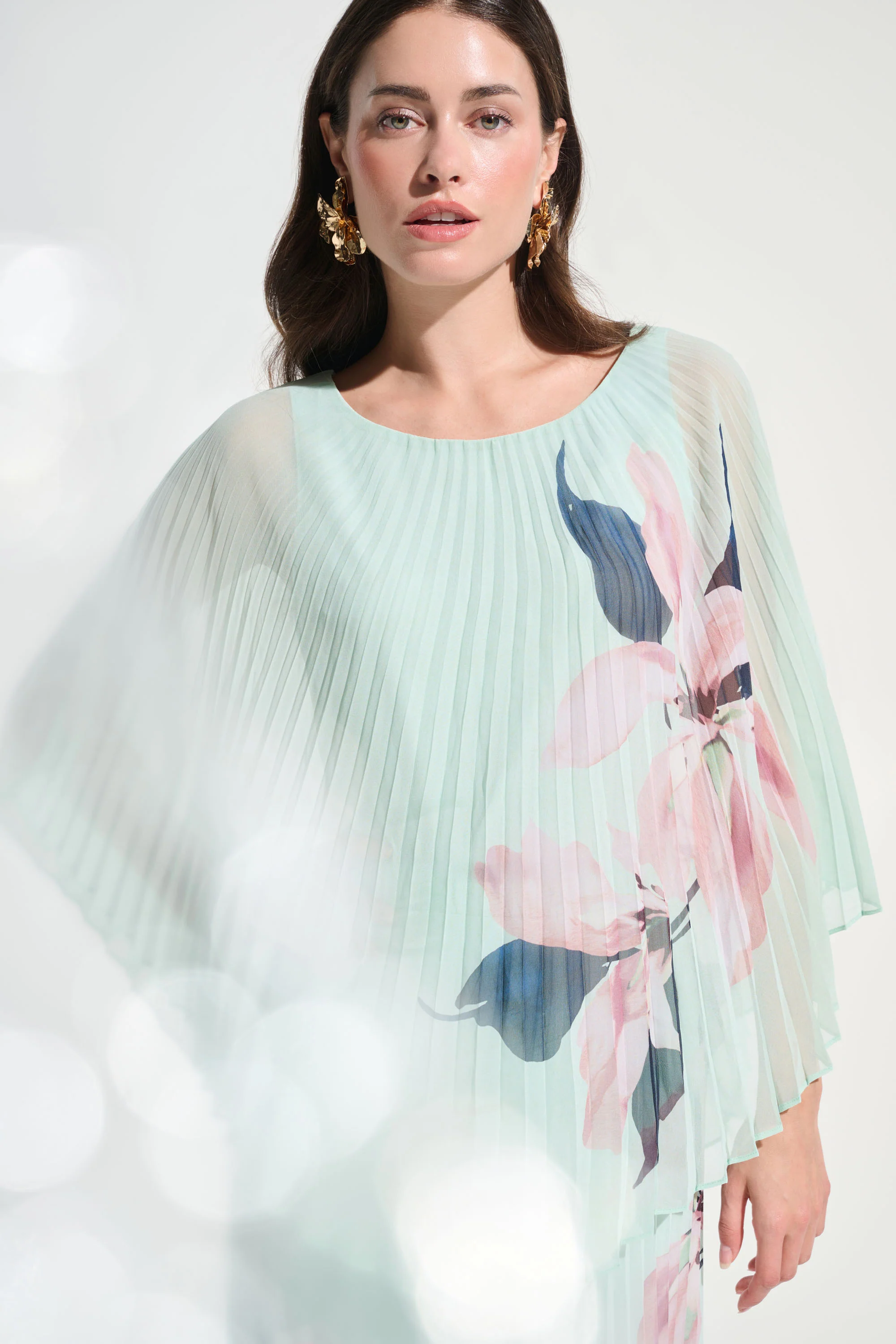 Joseph Ribkoff Chiffon Floral Print Pleated Poncho Top Style 262724 - Image 6