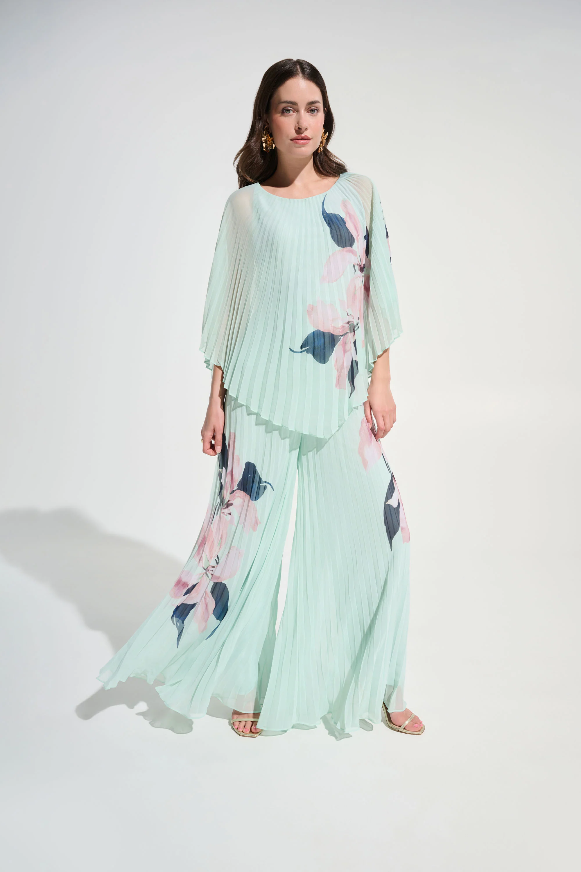 Joseph Ribkoff Chiffon Floral Print Pleated Wide Leg Pants Style 262718 - Image 2