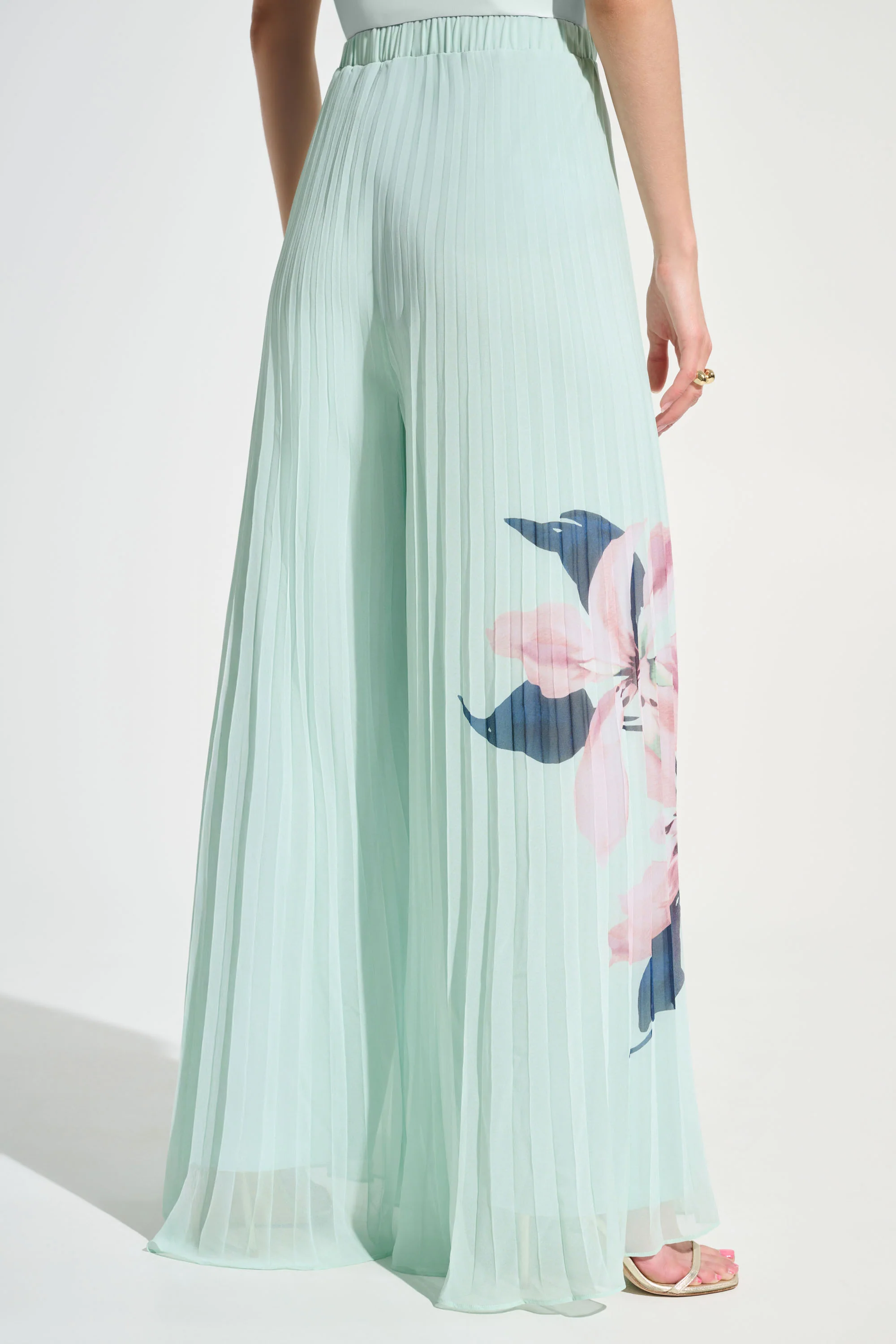Joseph Ribkoff Chiffon Floral Print Pleated Wide Leg Pants Style 262718 - Image 3