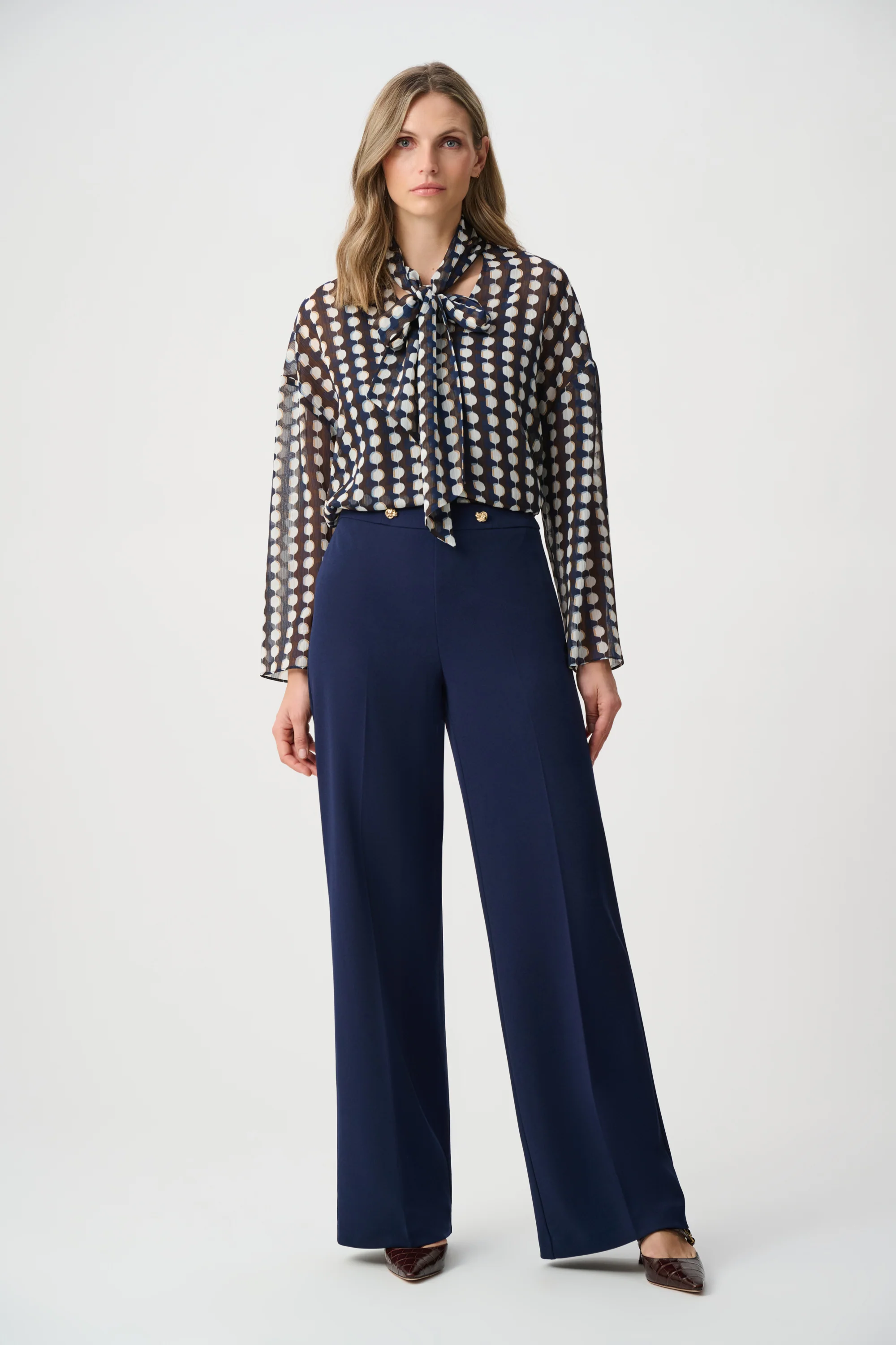 Joseph Ribkoff Chiffon Geometric-Print Tie-Neck Blouse Style 263102 - Image 2