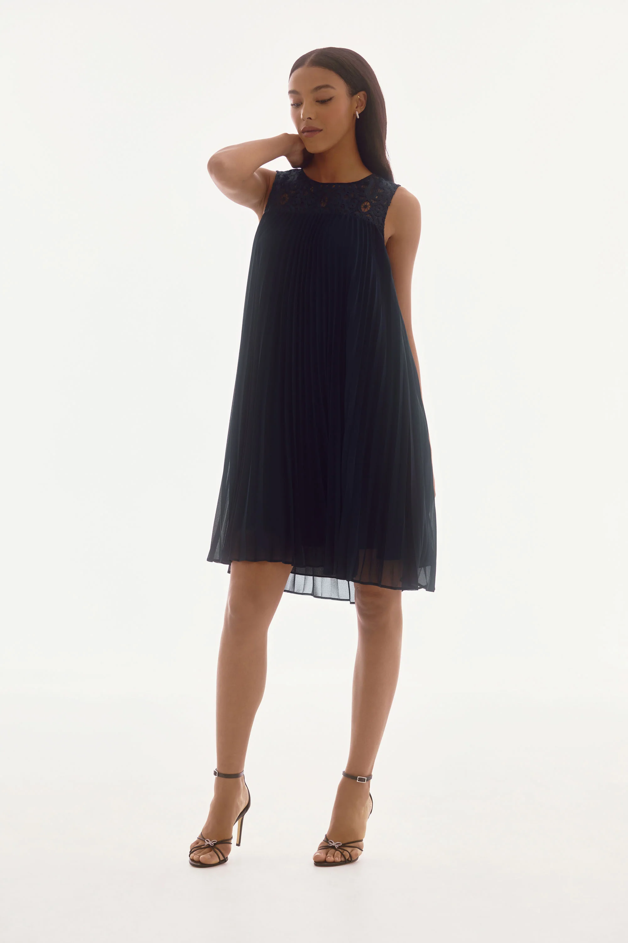 Joseph Ribkoff Chiffon & Lace Sleeveless Pleated Dress Style 251767