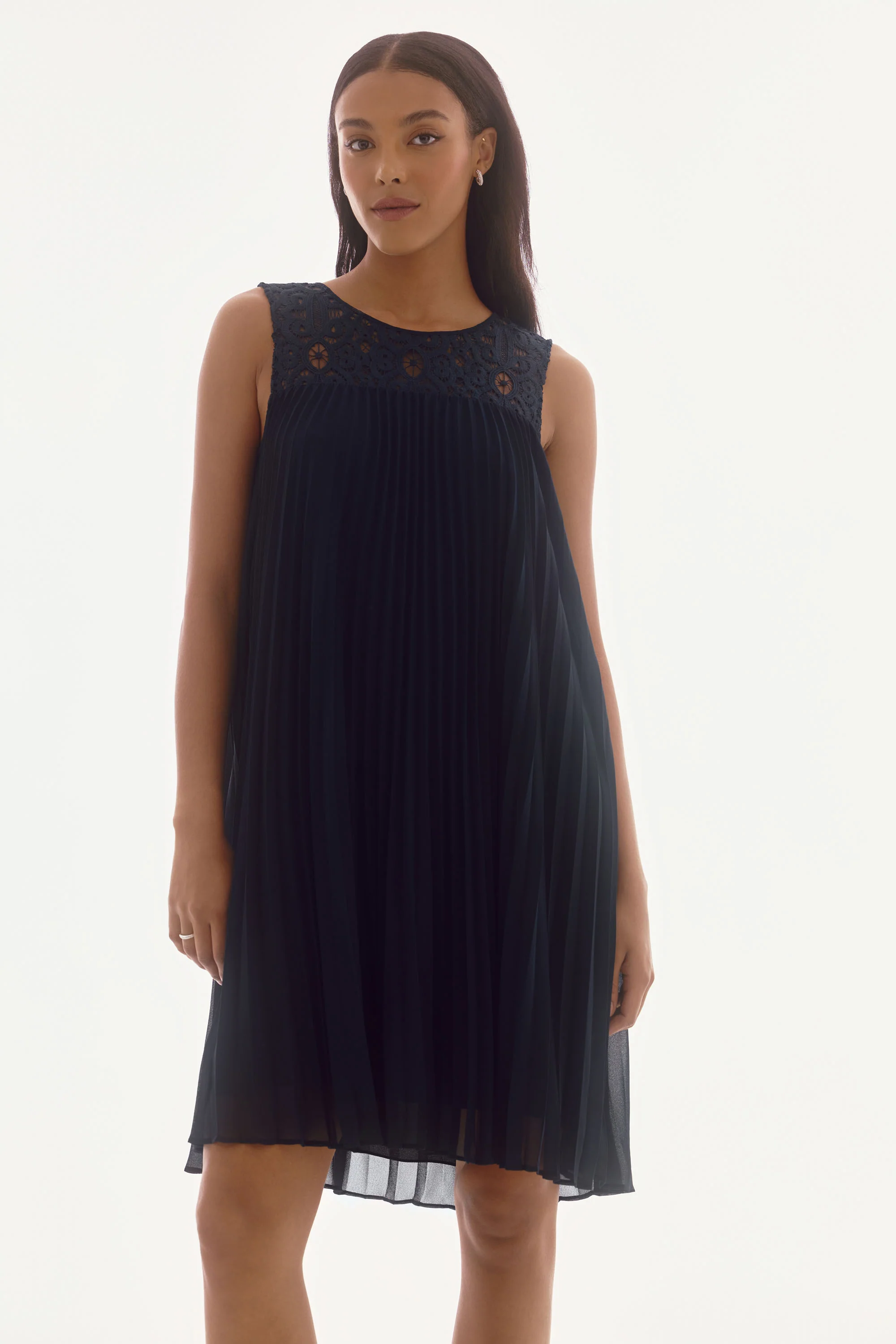 Joseph Ribkoff Chiffon & Lace Sleeveless Pleated Dress Style 251767 - Image 2