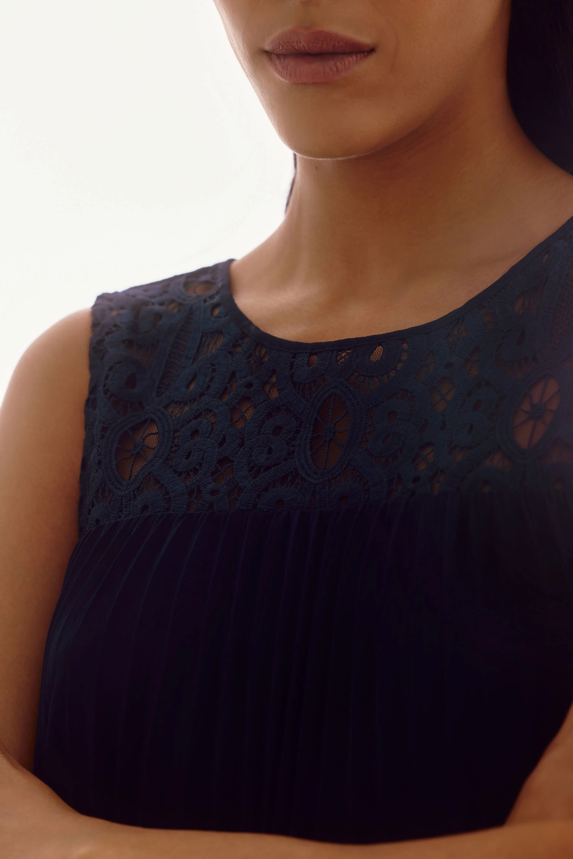 Joseph Ribkoff Chiffon & Lace Sleeveless Pleated Dress Style 251767 - Image 3