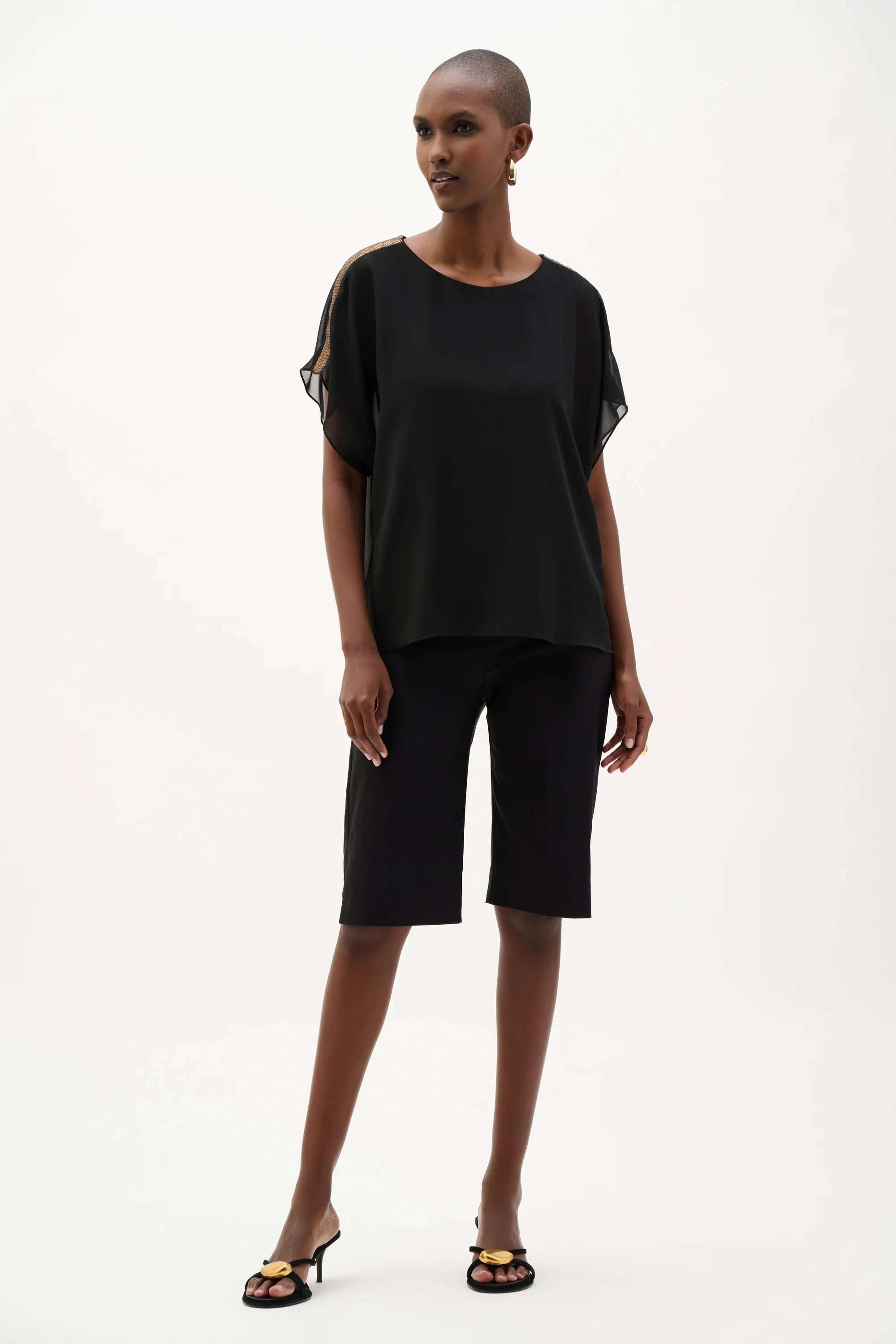 Joseph Ribkoff Chiffon Poncho Top With Sequin Shoulder Detail Style 262198 - Image 2