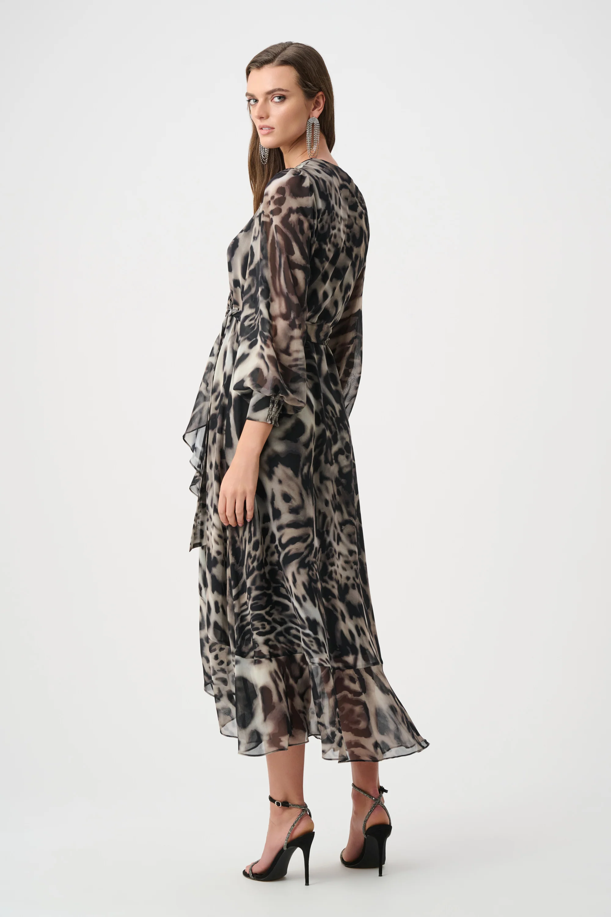 Joseph Ribkoff Chiffon Printed Fit and Flare Wrap Dress Style 263739 - Image 10