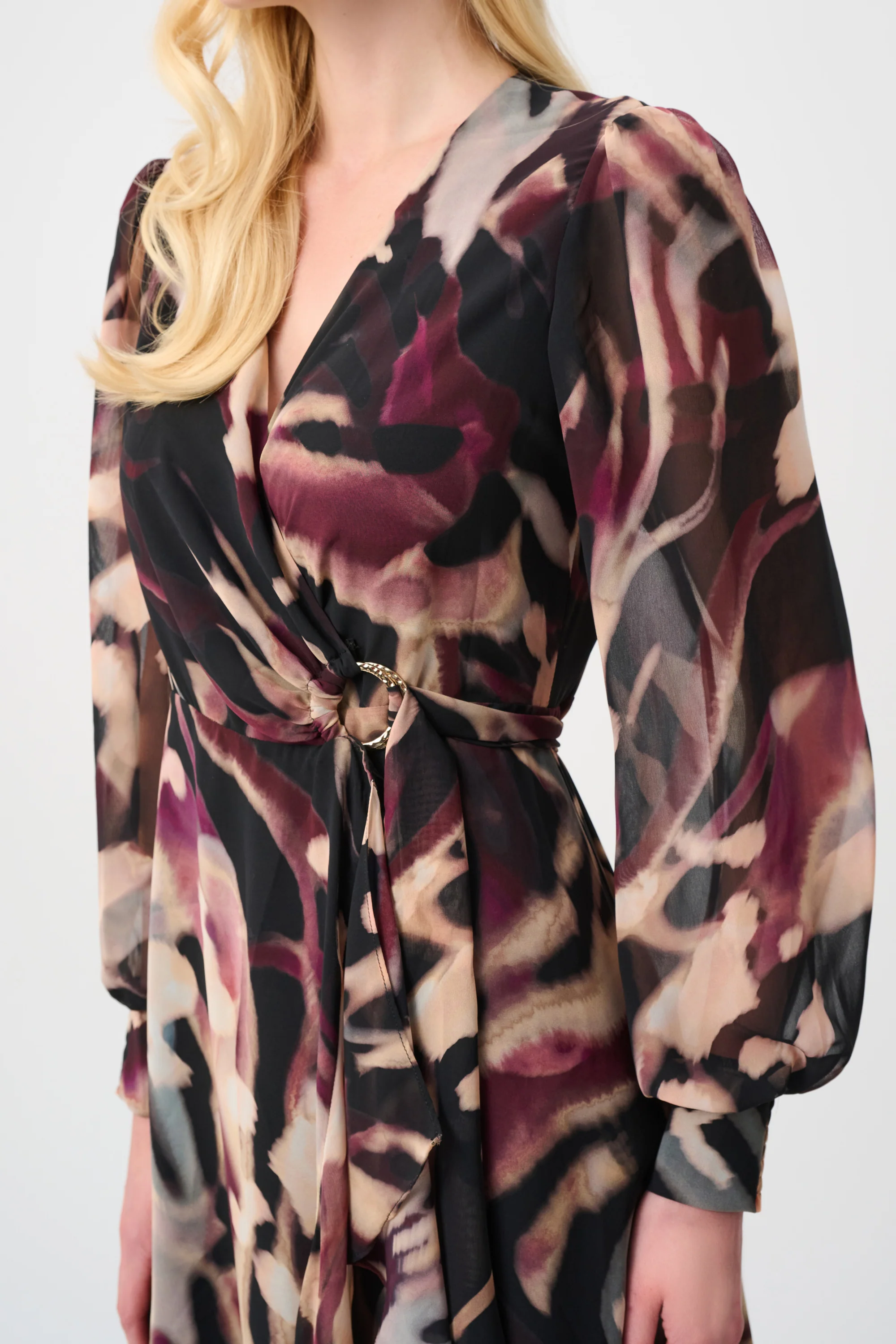Joseph Ribkoff Chiffon Printed Fit and Flare Wrap Dress Style 263739 - Image 3