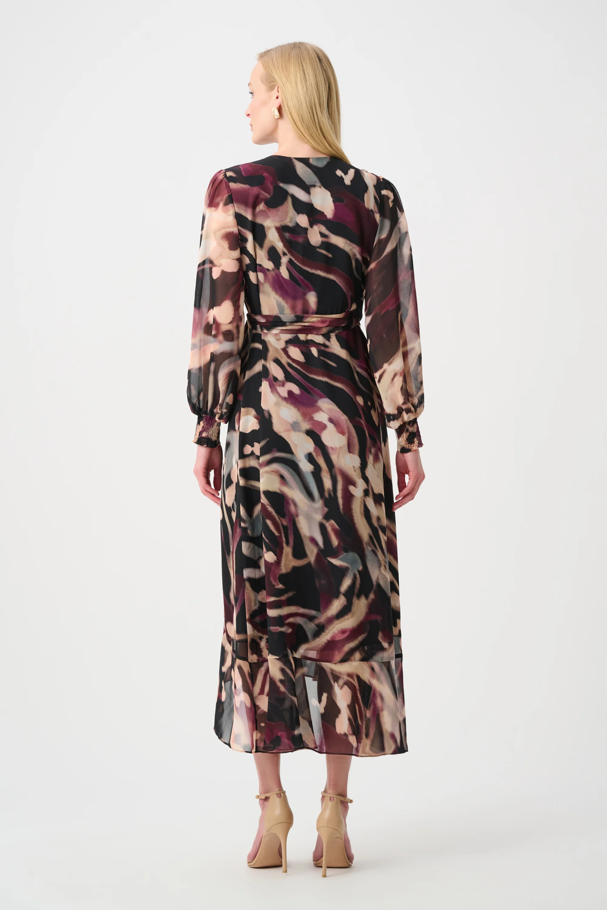 Joseph Ribkoff Chiffon Printed Fit and Flare Wrap Dress Style 263739 - Image 4