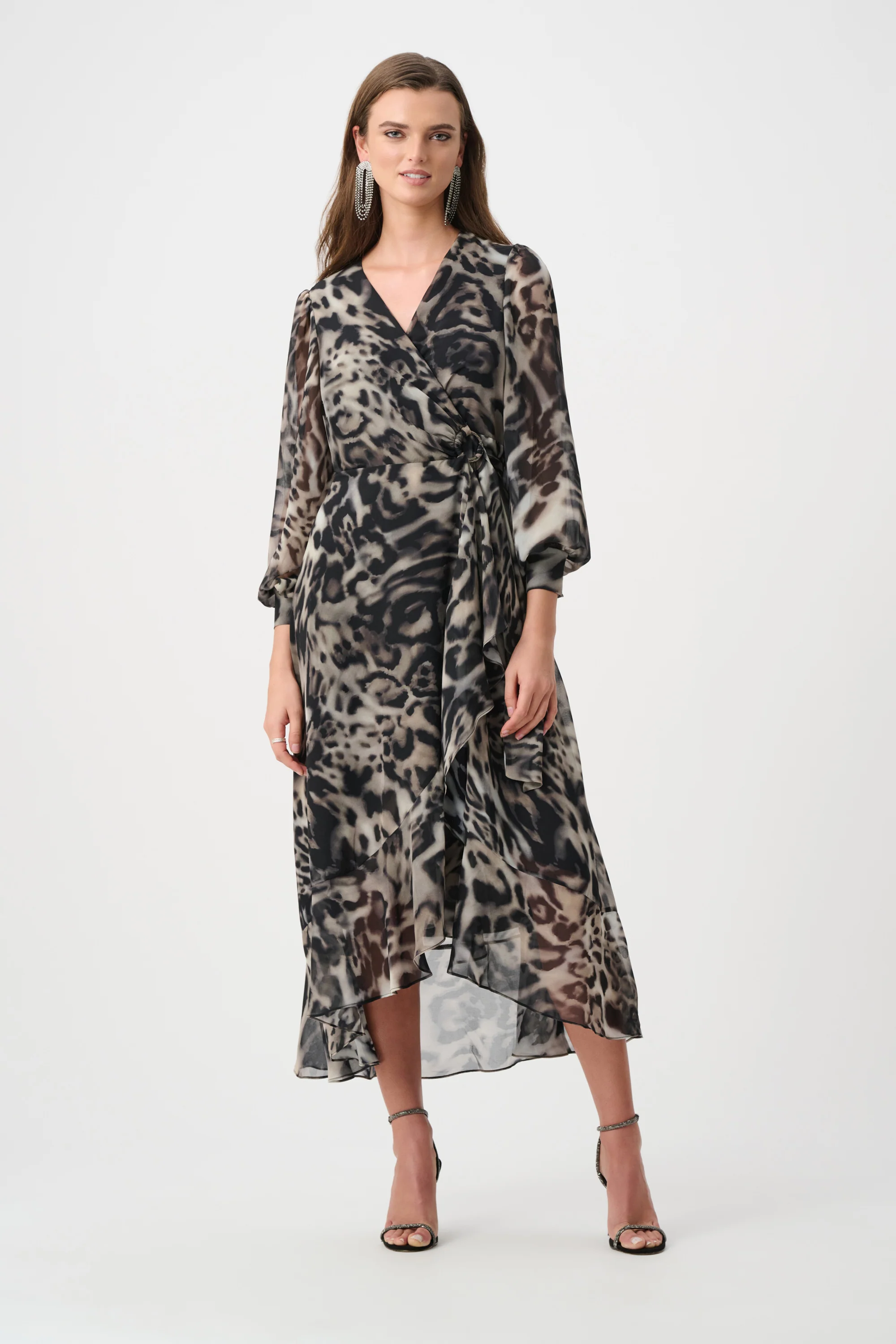 Joseph Ribkoff Chiffon Printed Fit and Flare Wrap Dress Style 263739 - Image 6