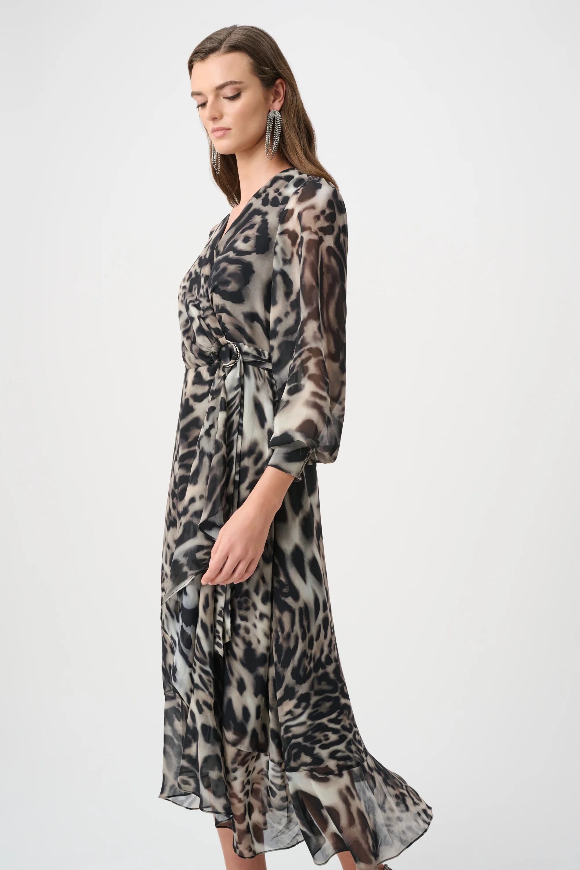 Joseph Ribkoff Chiffon Printed Fit and Flare Wrap Dress Style 263739 - Image 7