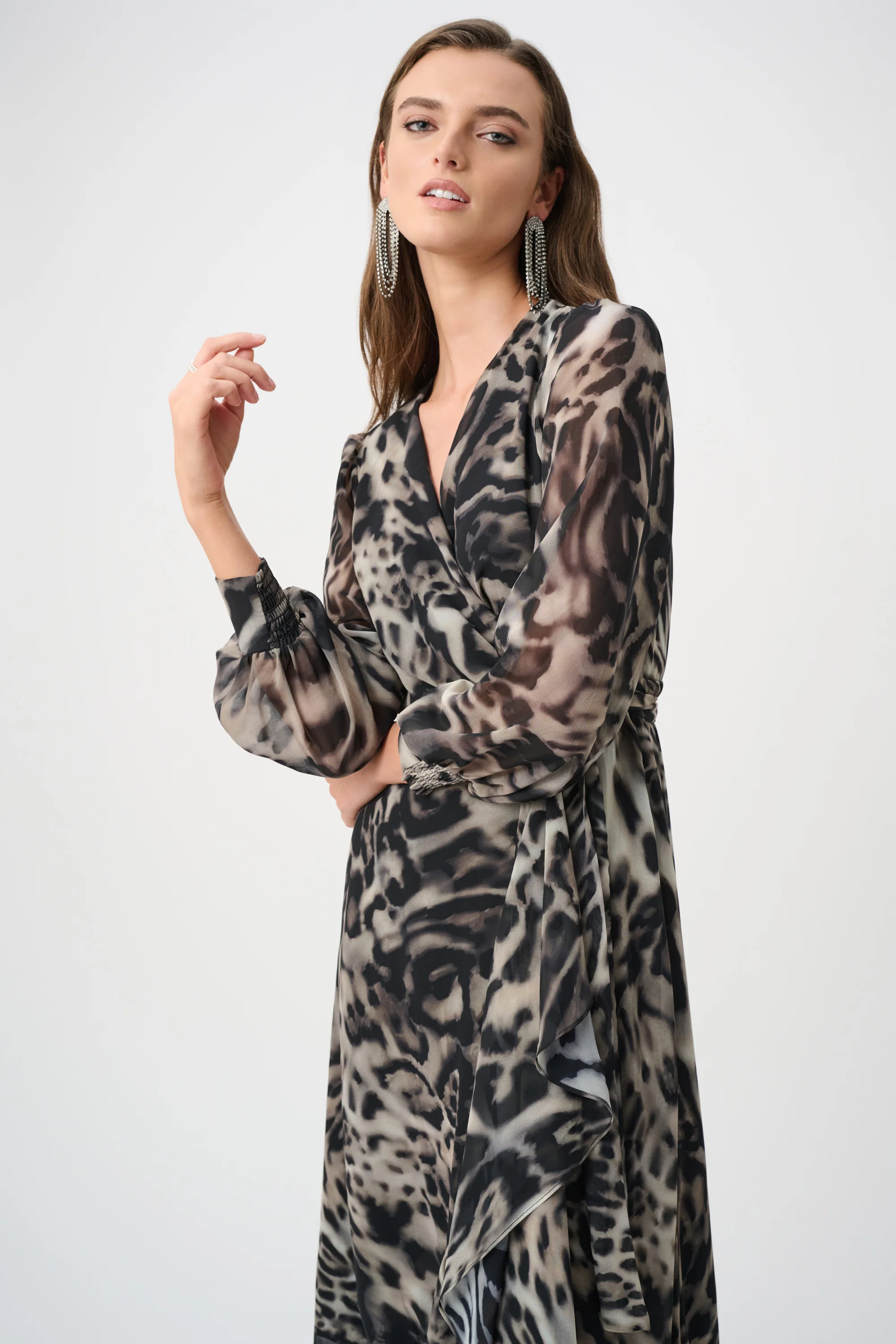 Joseph Ribkoff Chiffon Printed Fit and Flare Wrap Dress Style 263739 - Image 8