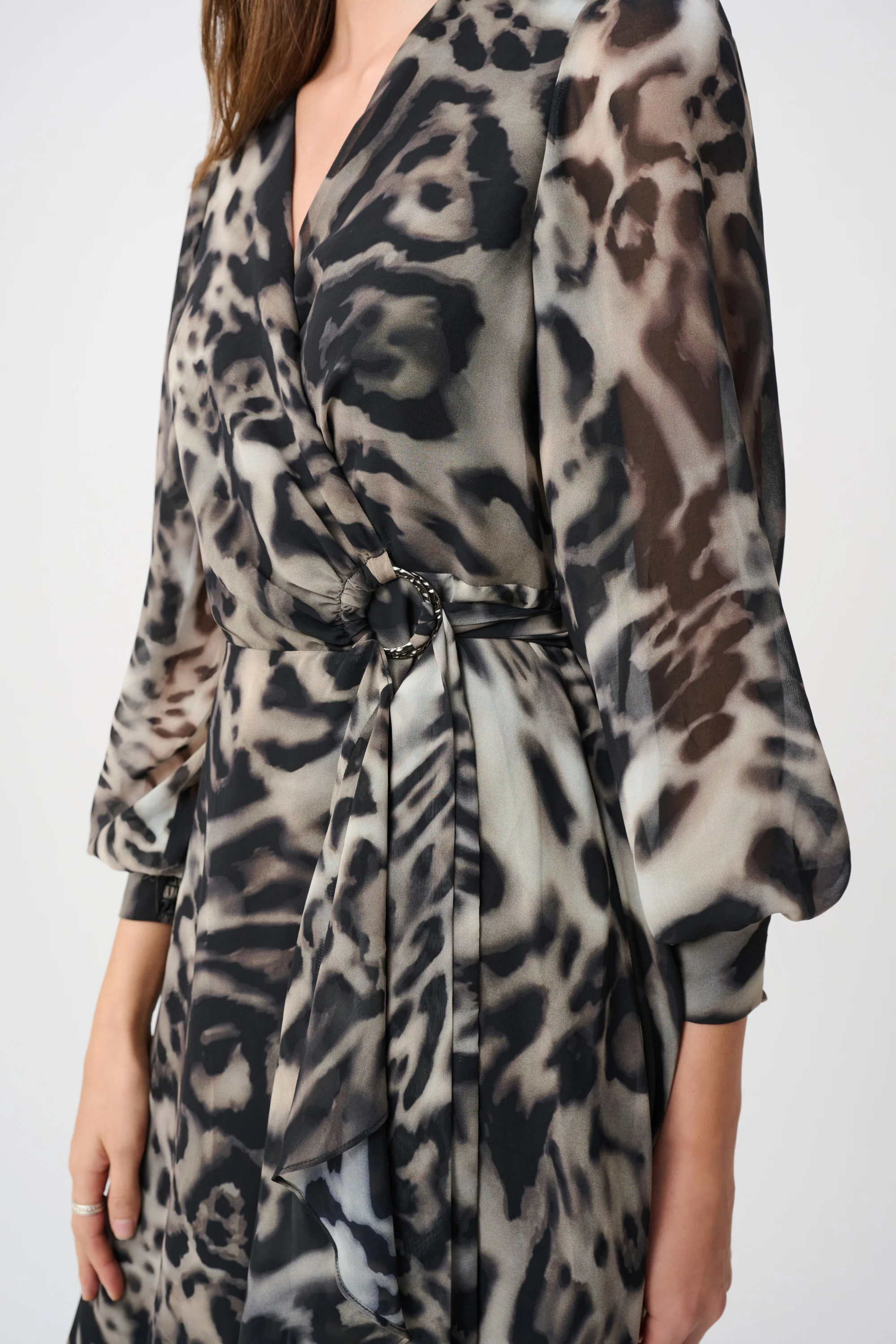 Joseph Ribkoff Chiffon Printed Fit and Flare Wrap Dress Style 263739 - Image 9