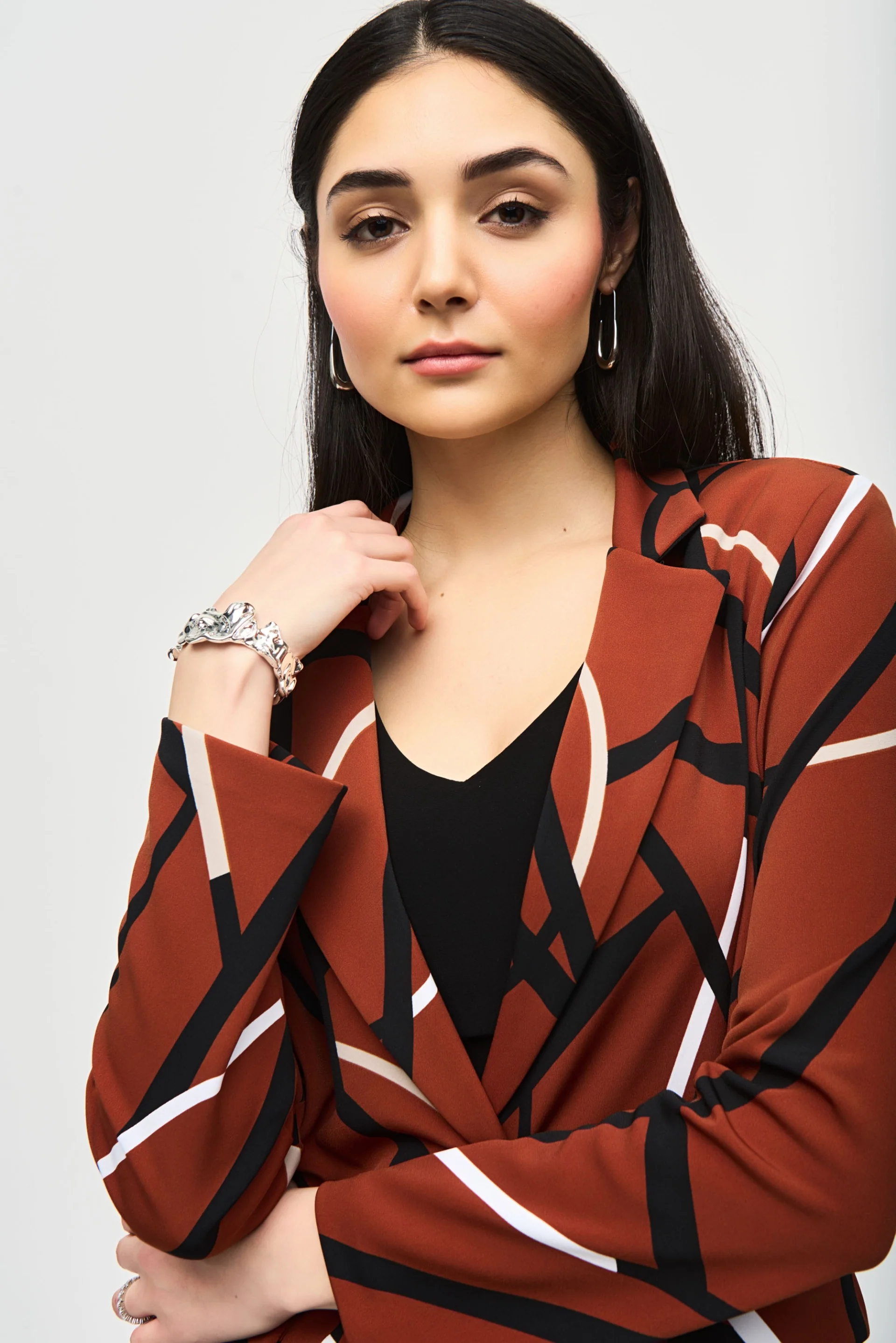 Joseph Ribkoff Cinnamon/Multi Abstract Print Blazer Style 243317 - Image 3