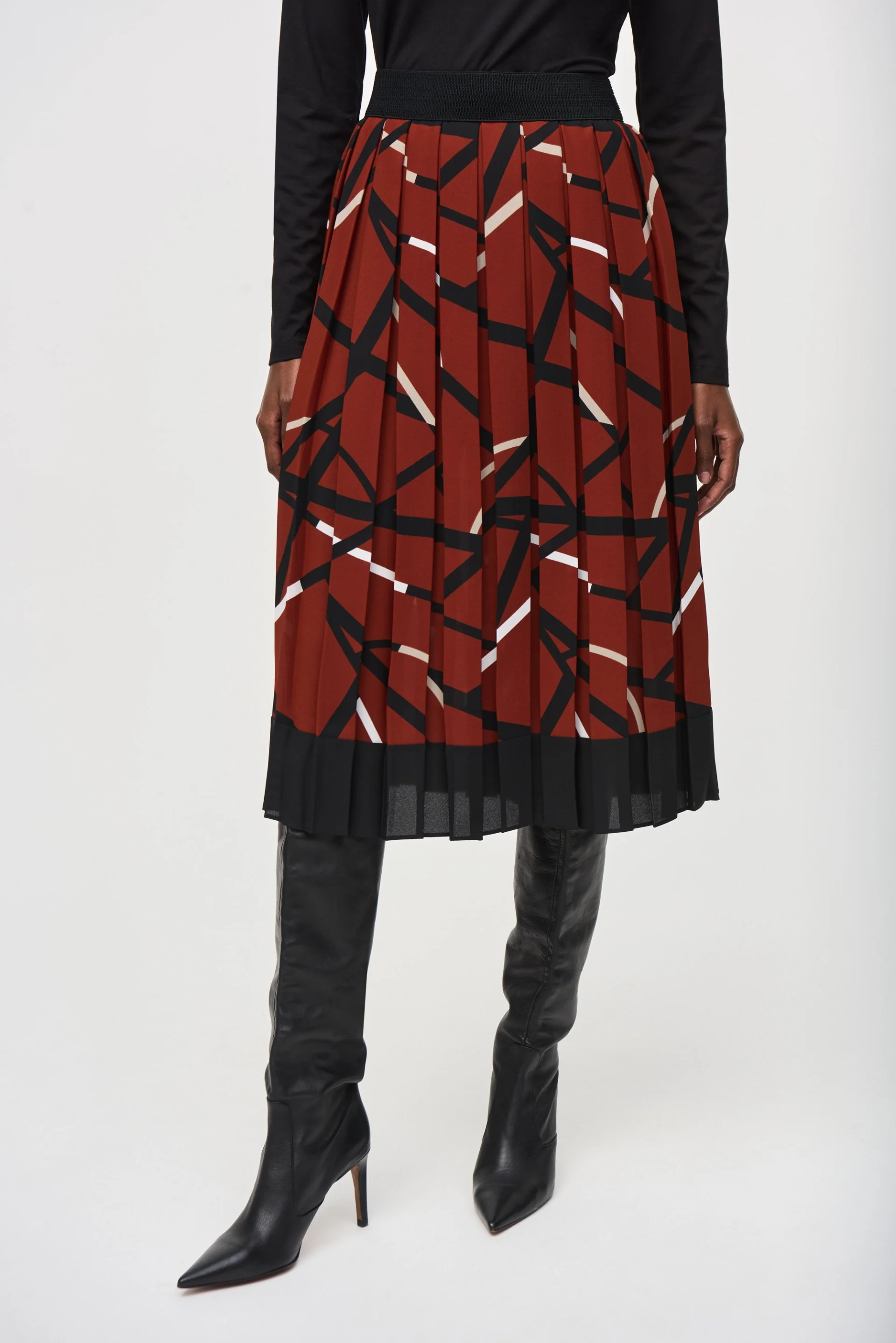 Joseph Ribkoff Cinnamon/Multi Geometric Print Pleated Skirt Style 243201 - Image 3