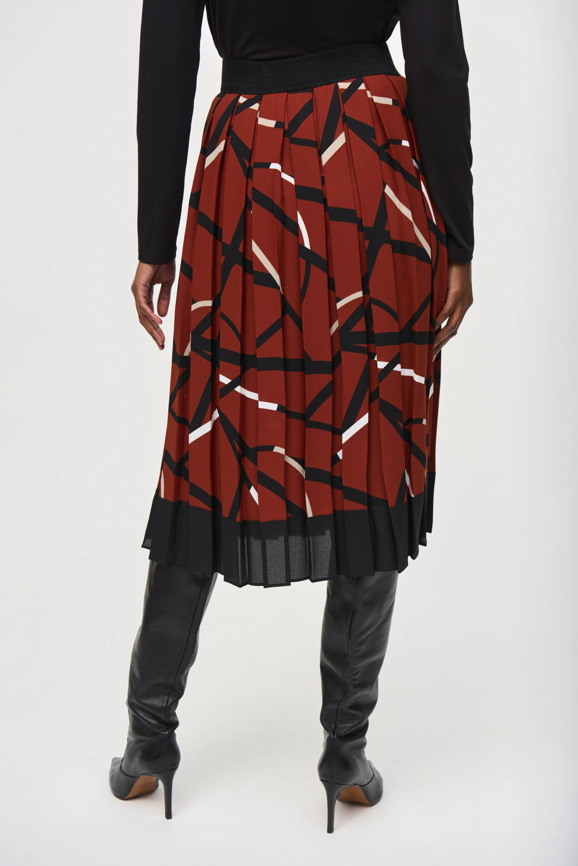 Joseph Ribkoff Cinnamon/Multi Geometric Print Pleated Skirt Style 243201 - Image 4