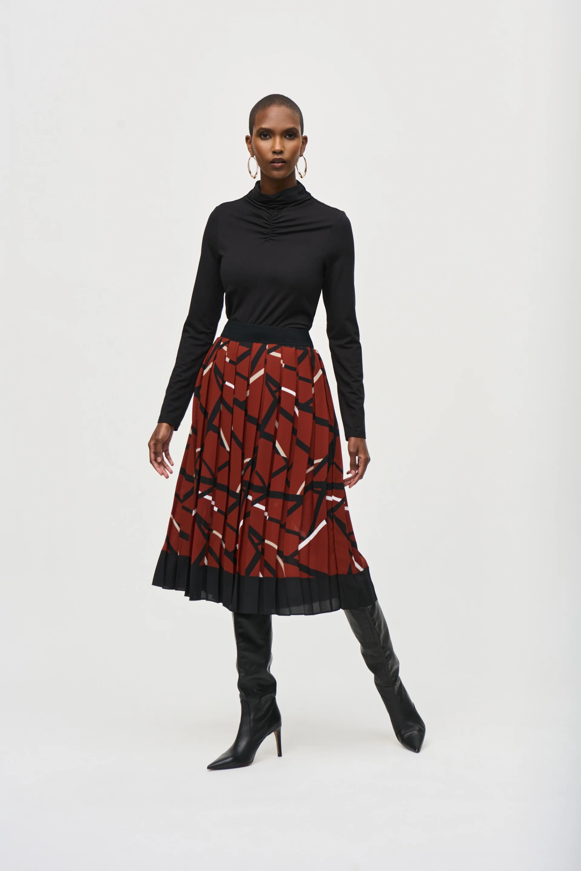 Joseph Ribkoff Cinnamon/Multi Geometric Print Pleated Skirt Style 243201 - Image 5