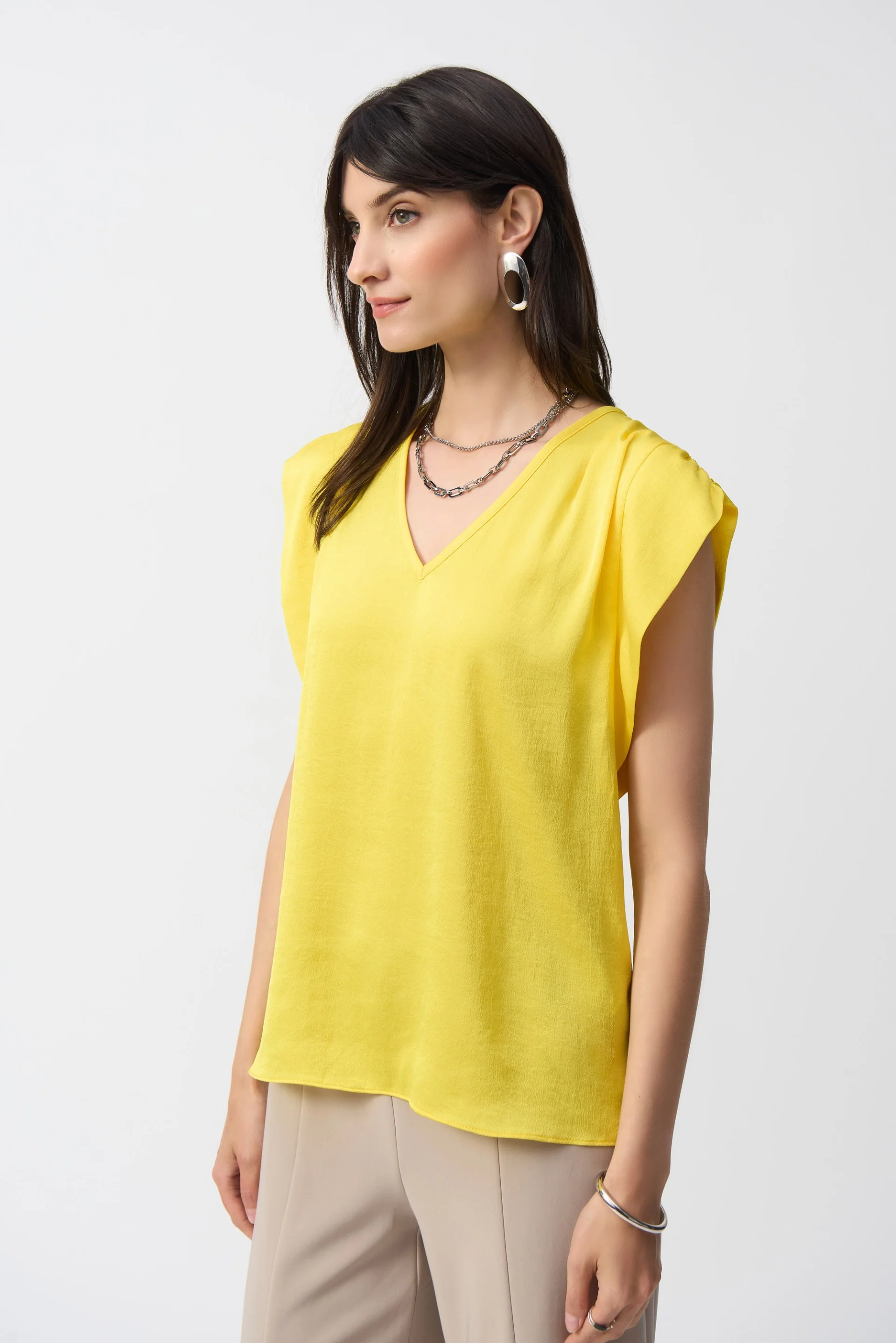 Joseph Ribkoff Citrus Hammered Satin Straight Top Style 251130 - Image 2