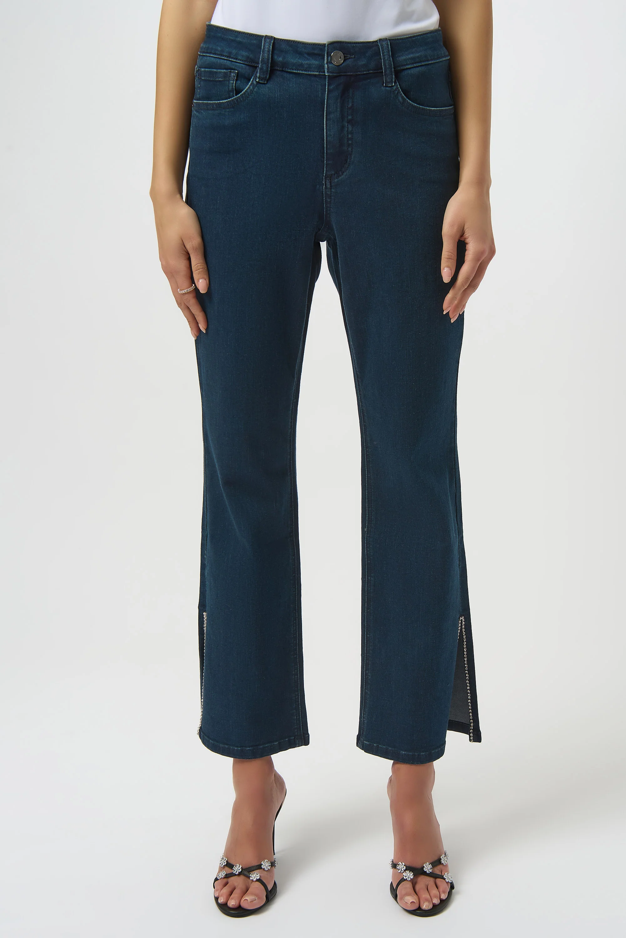 Joseph Ribkoff Classic Straight Leg Jeans with Rhinestone Hem Style 254917