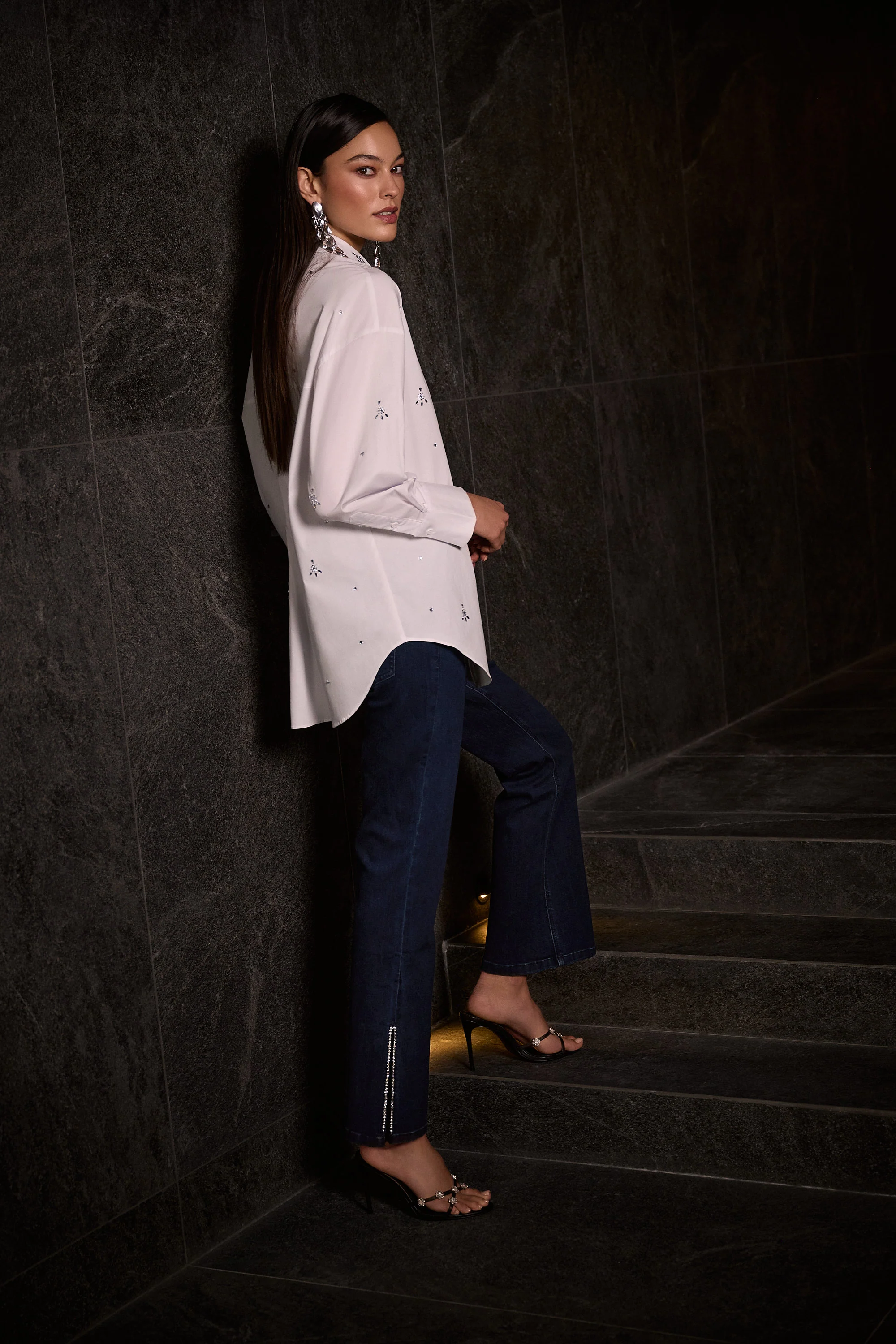 Joseph Ribkoff Classic Straight Leg Jeans with Rhinestone Hem Style 254917 - Image 3