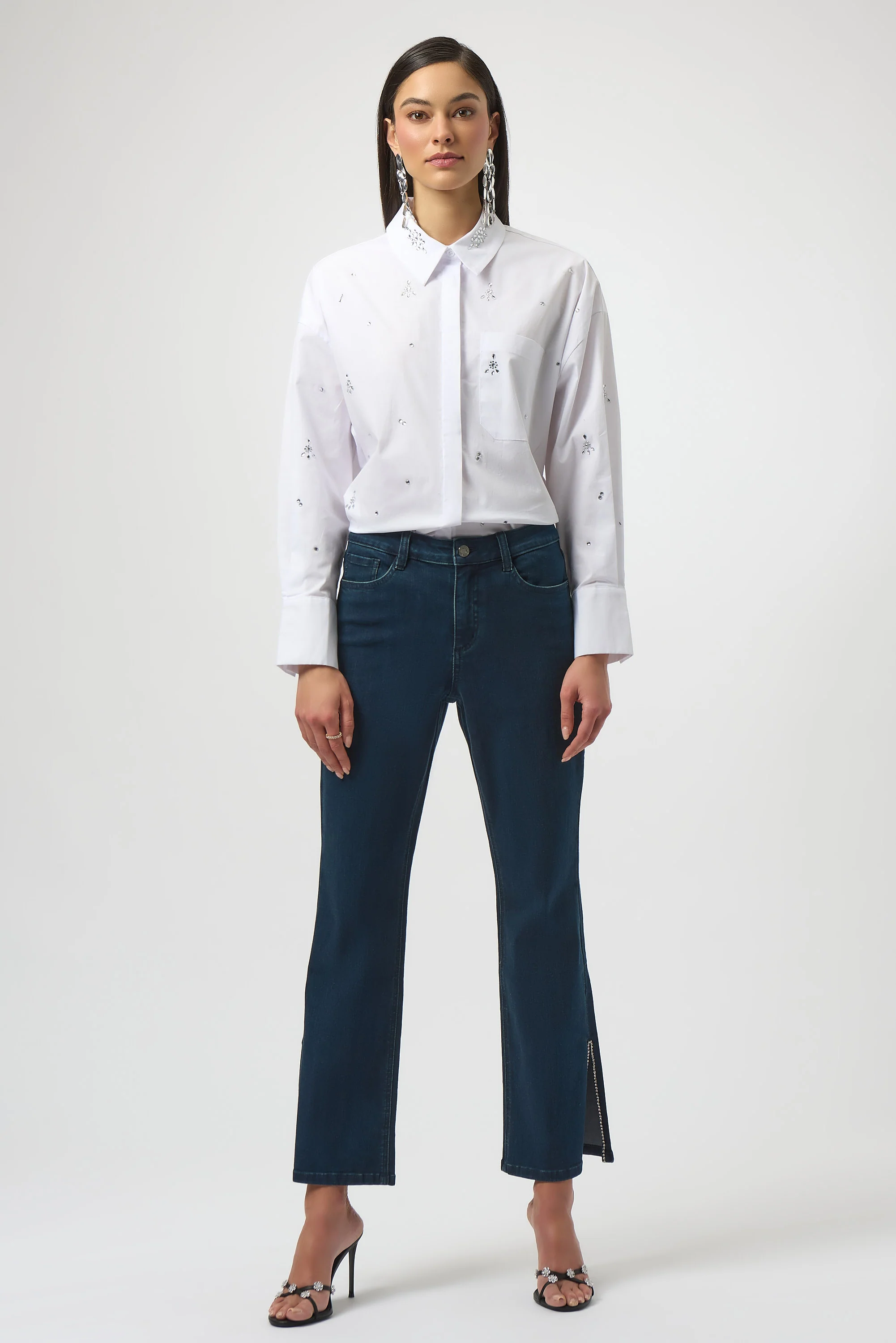 Joseph Ribkoff Classic Straight Leg Jeans with Rhinestone Hem Style 254917 - Image 4