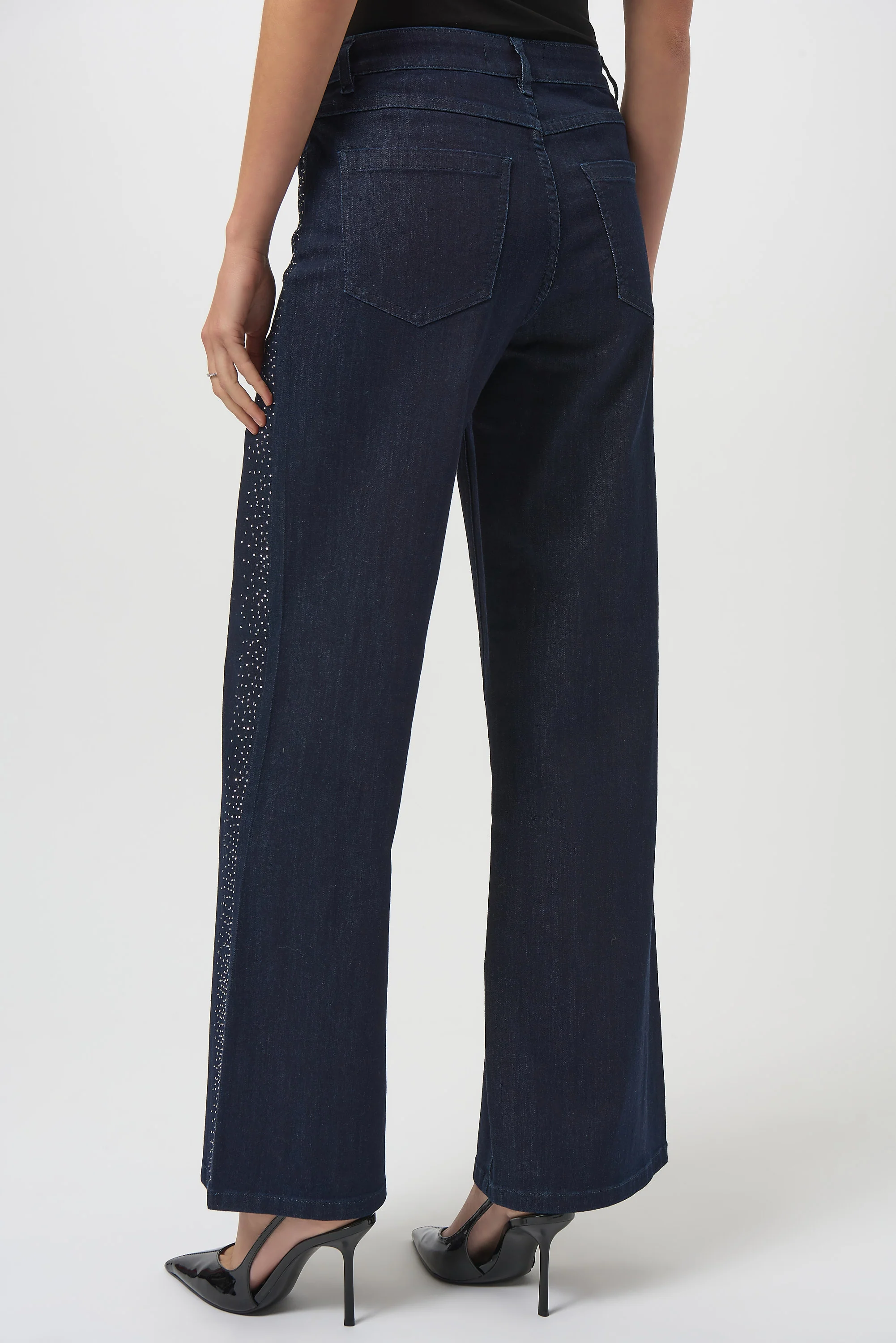Joseph Ribkoff Classic Wide Leg Jeans with Rhinestone Seams Style 254918 - Image 5