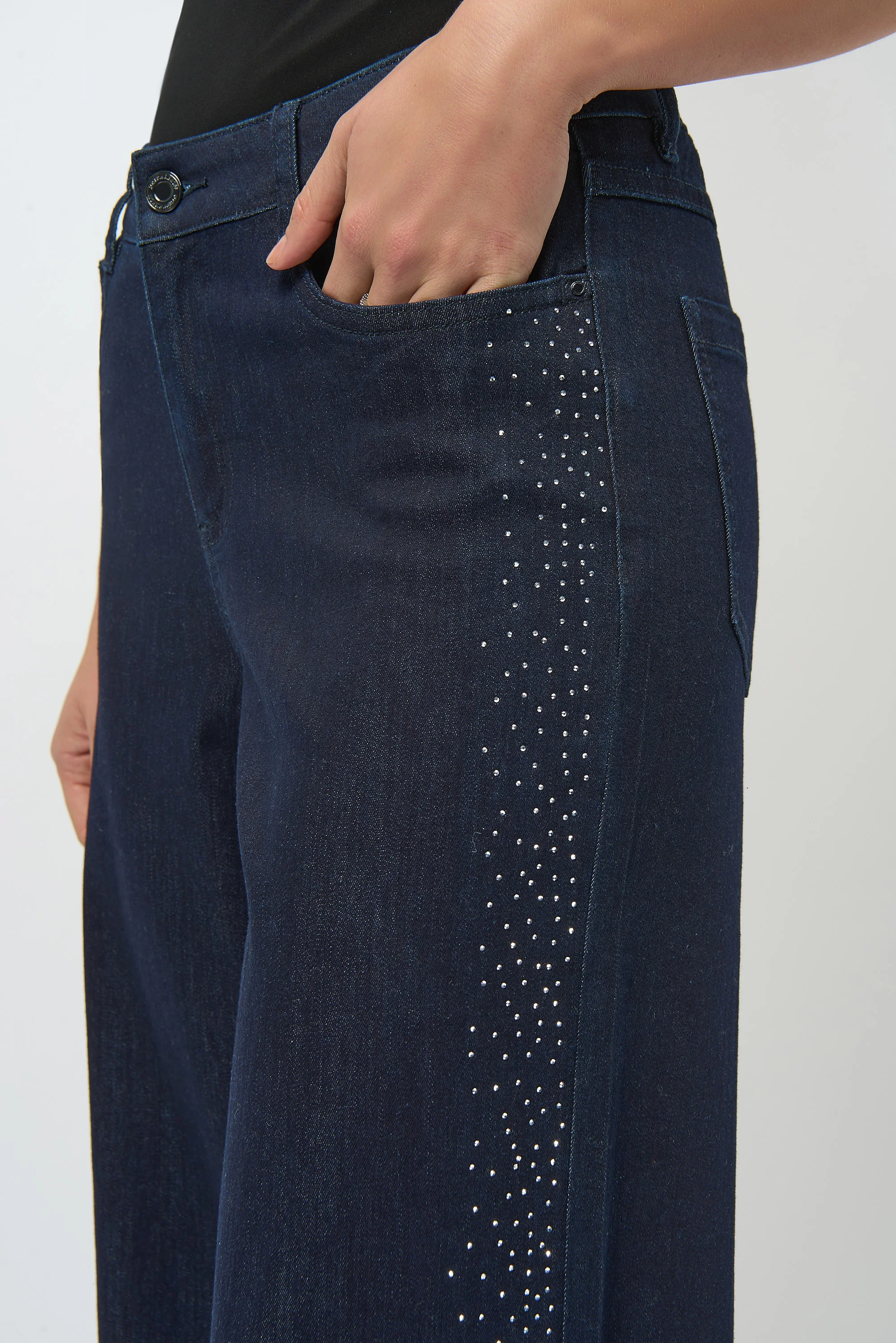 Joseph Ribkoff Classic Wide Leg Jeans with Rhinestone Seams Style 254918 - Image 6