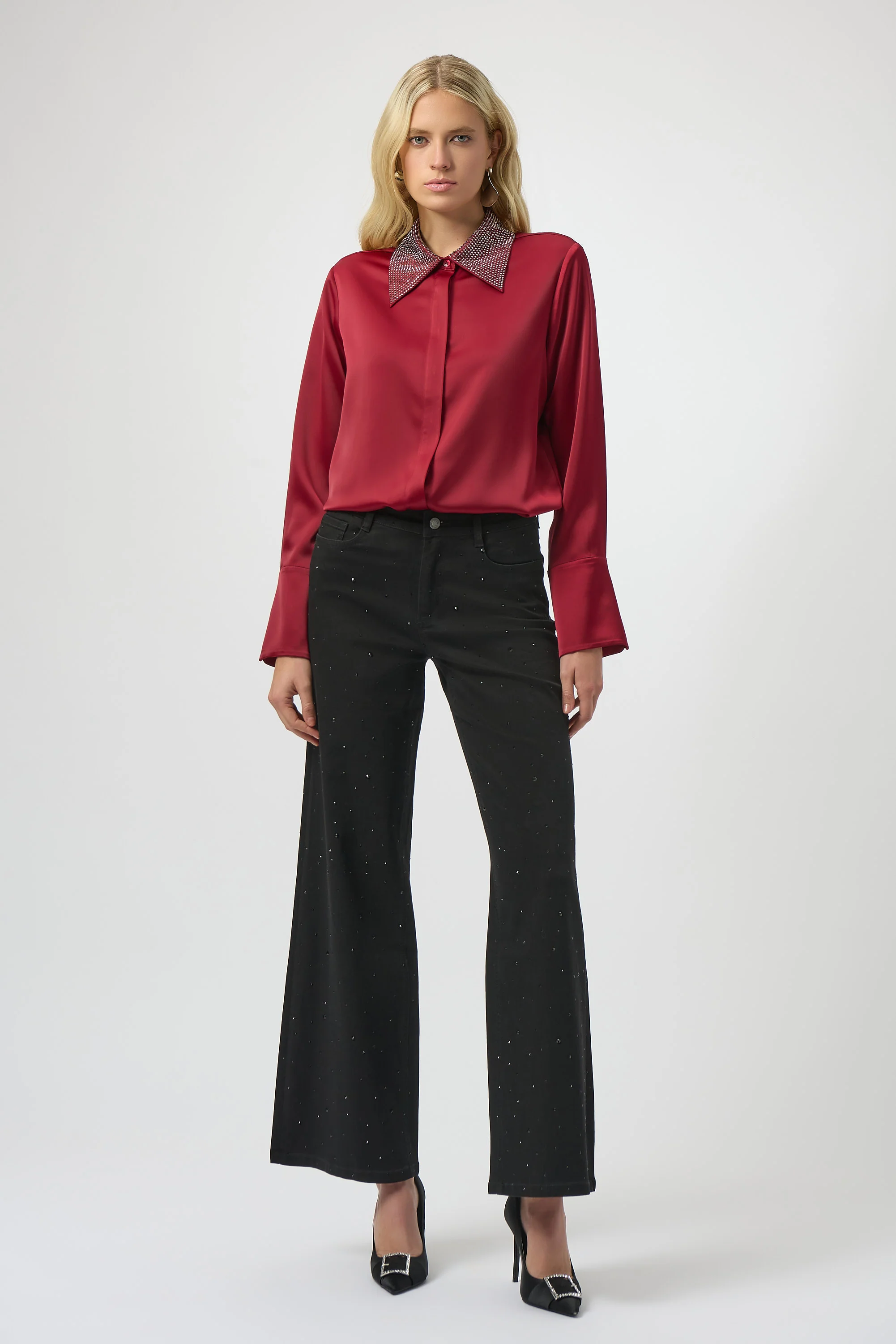 Joseph Ribkoff Classic Wide Leg Jeans with Rhinestones Style 254962 - Image 3