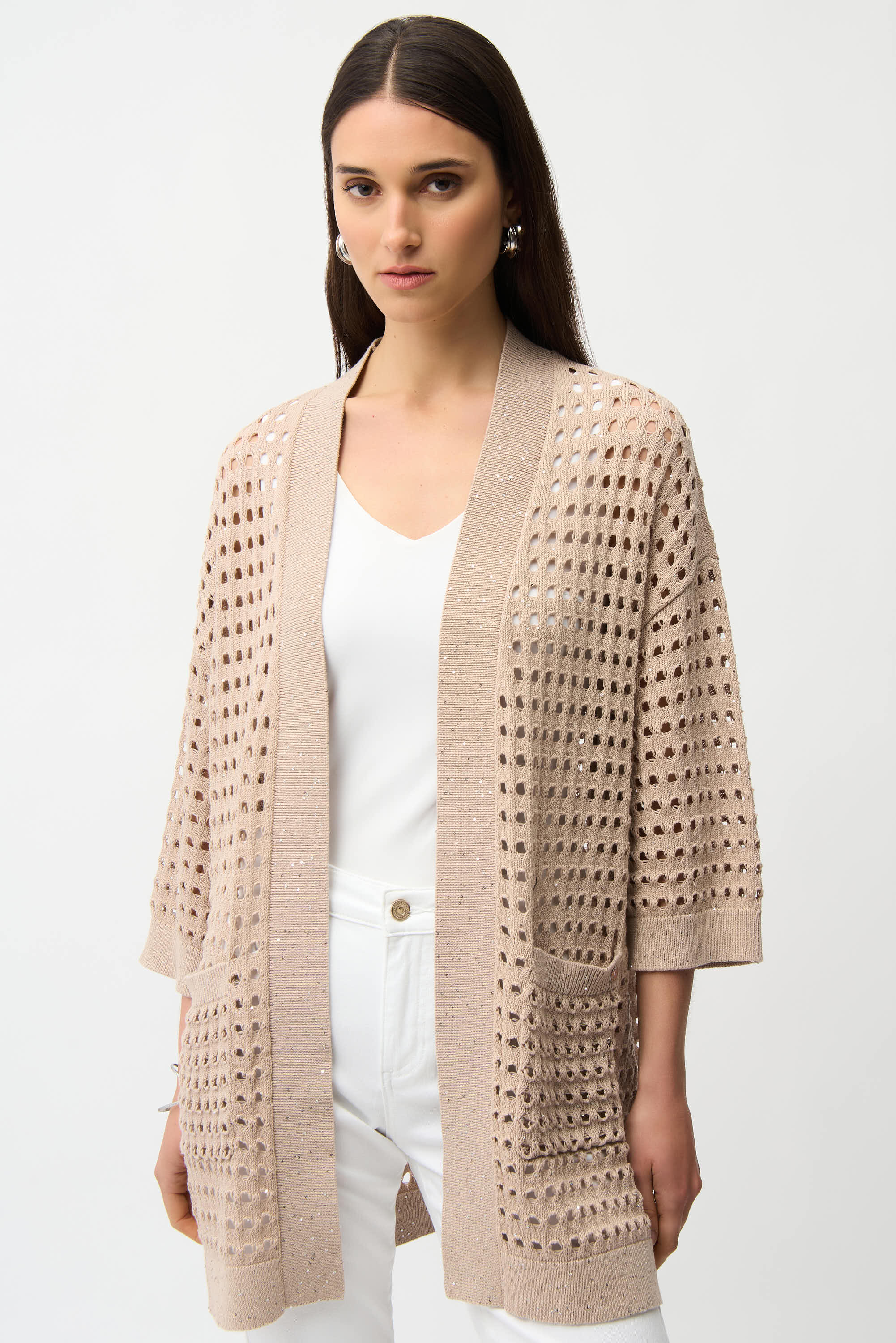 Joseph Ribkoff Cotton Blend Open Stitch Boxy Cardigan Style 261926