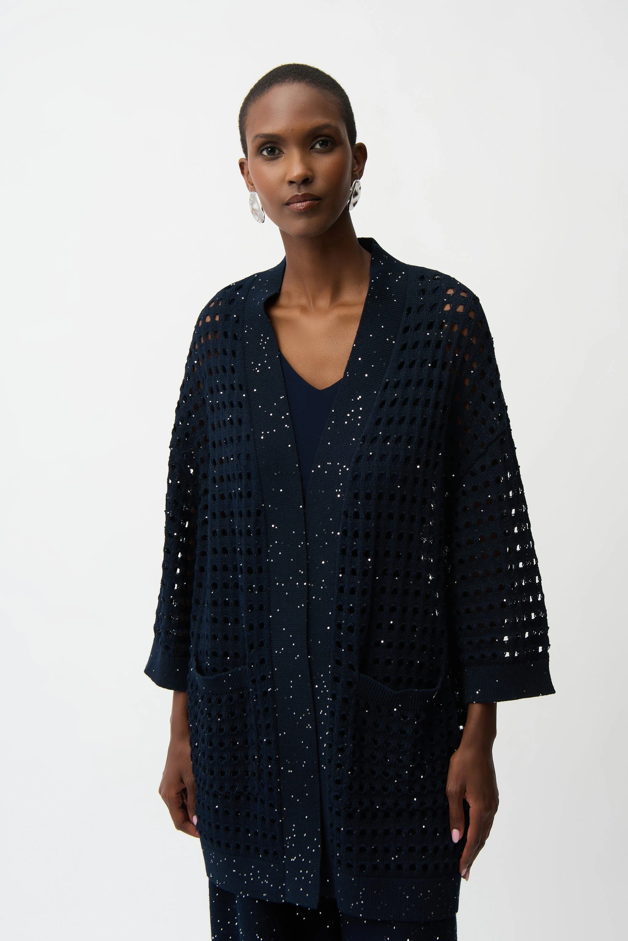 Joseph Ribkoff Cotton Blend Open Stitch Boxy Cardigan Style 261926 - Image 5