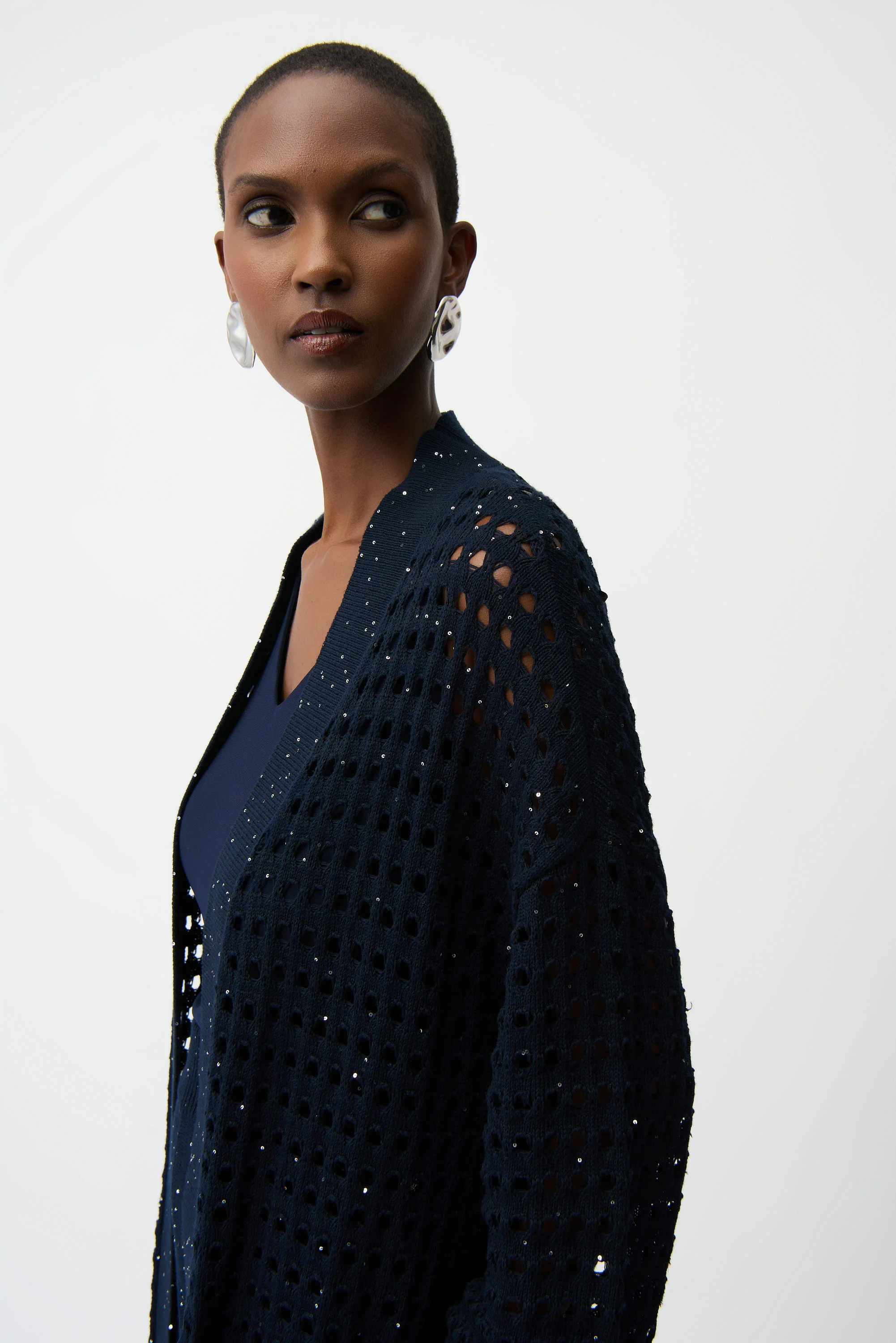 Joseph Ribkoff Cotton Blend Open Stitch Boxy Cardigan Style 261926 - Image 8