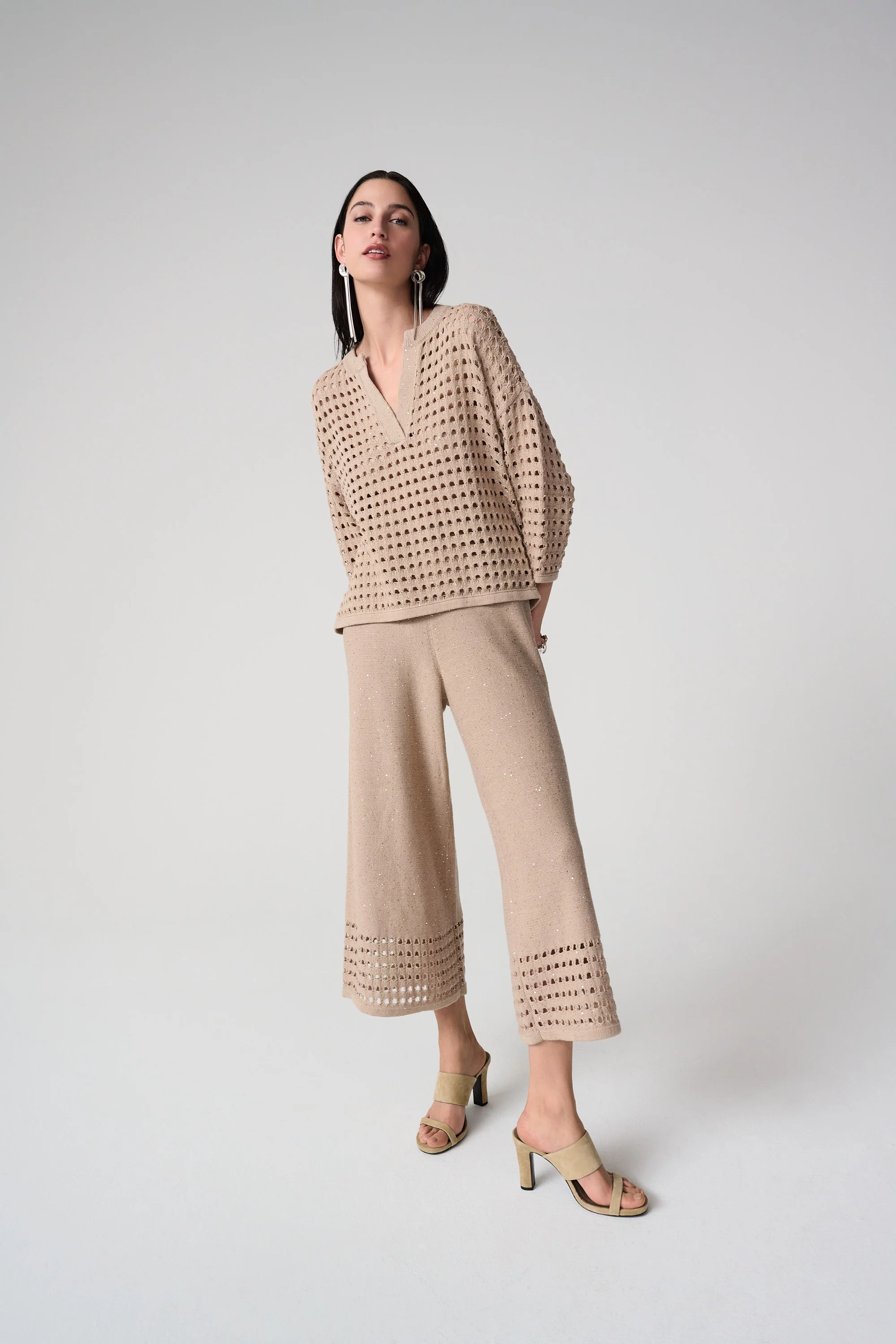Joseph Ribkoff Cotton Blend Open Stitch Boxy Sweater Style 261925 - Image 2