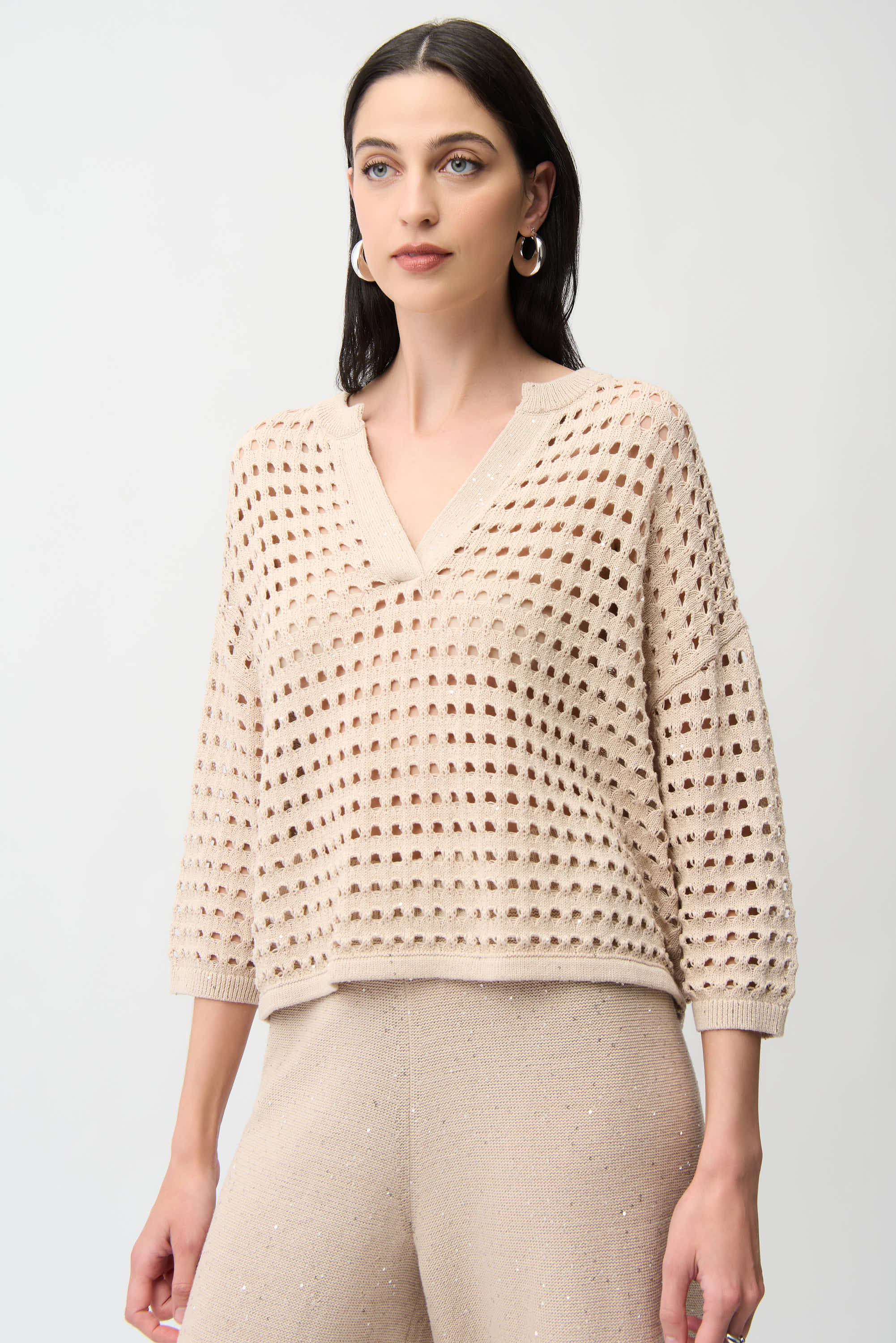 Joseph Ribkoff Cotton Blend Open Stitch Boxy Sweater Style 261925 - Image 3