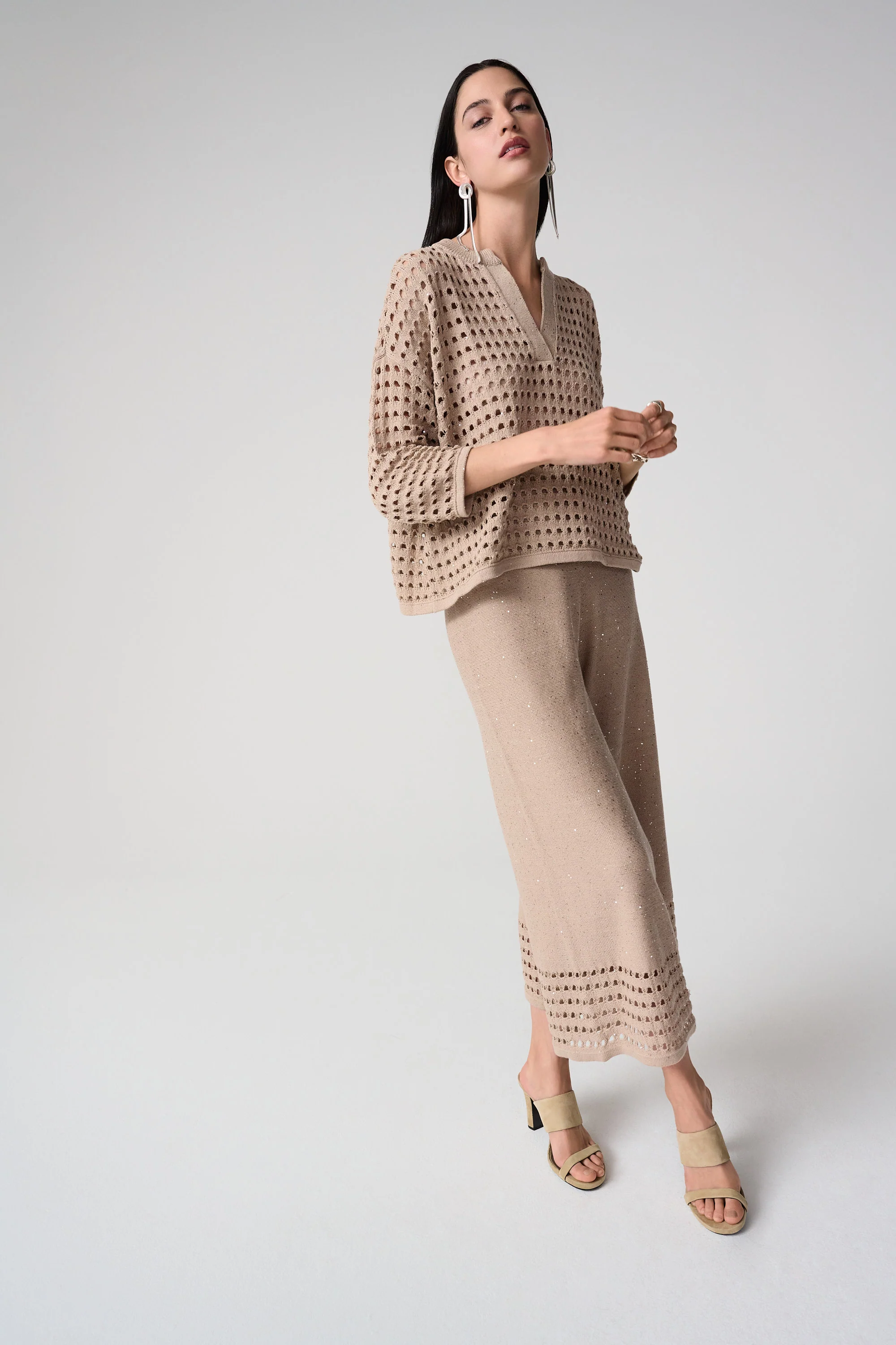 Joseph Ribkoff Cotton Blend Open Stitch Boxy Sweater Style 261925 - Image 5