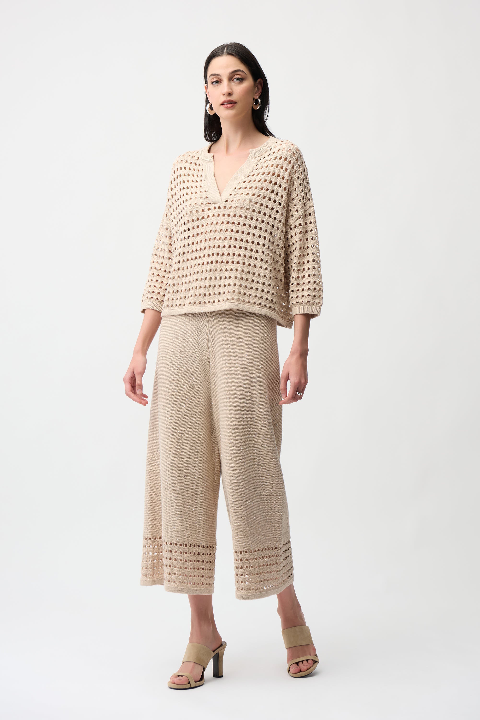 Joseph Ribkoff Cotton Blend Open Stitch Boxy Sweater Style 261925 - Image 6