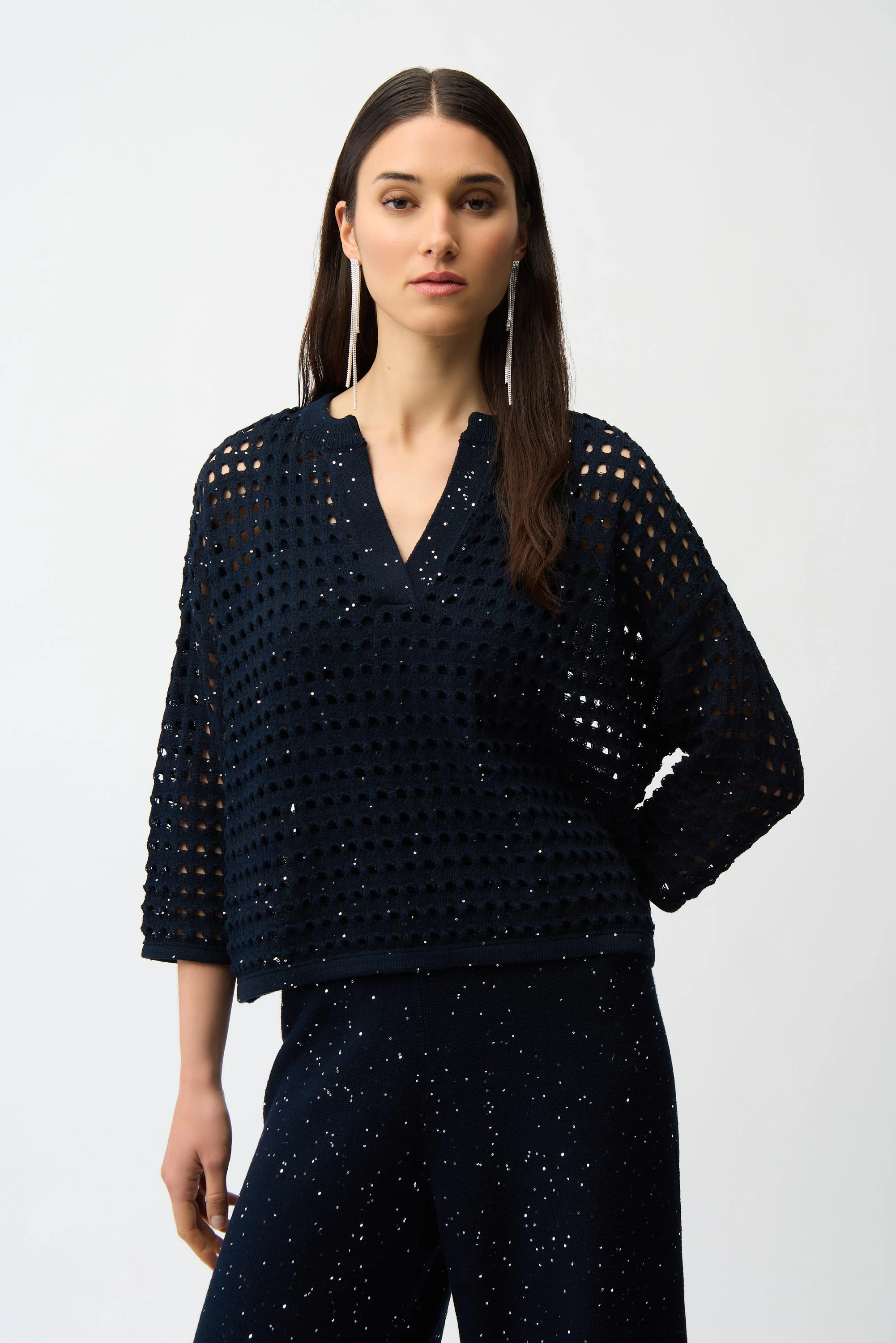 Joseph Ribkoff Cotton Blend Open Stitch Boxy Sweater Style 261925 - Image 8