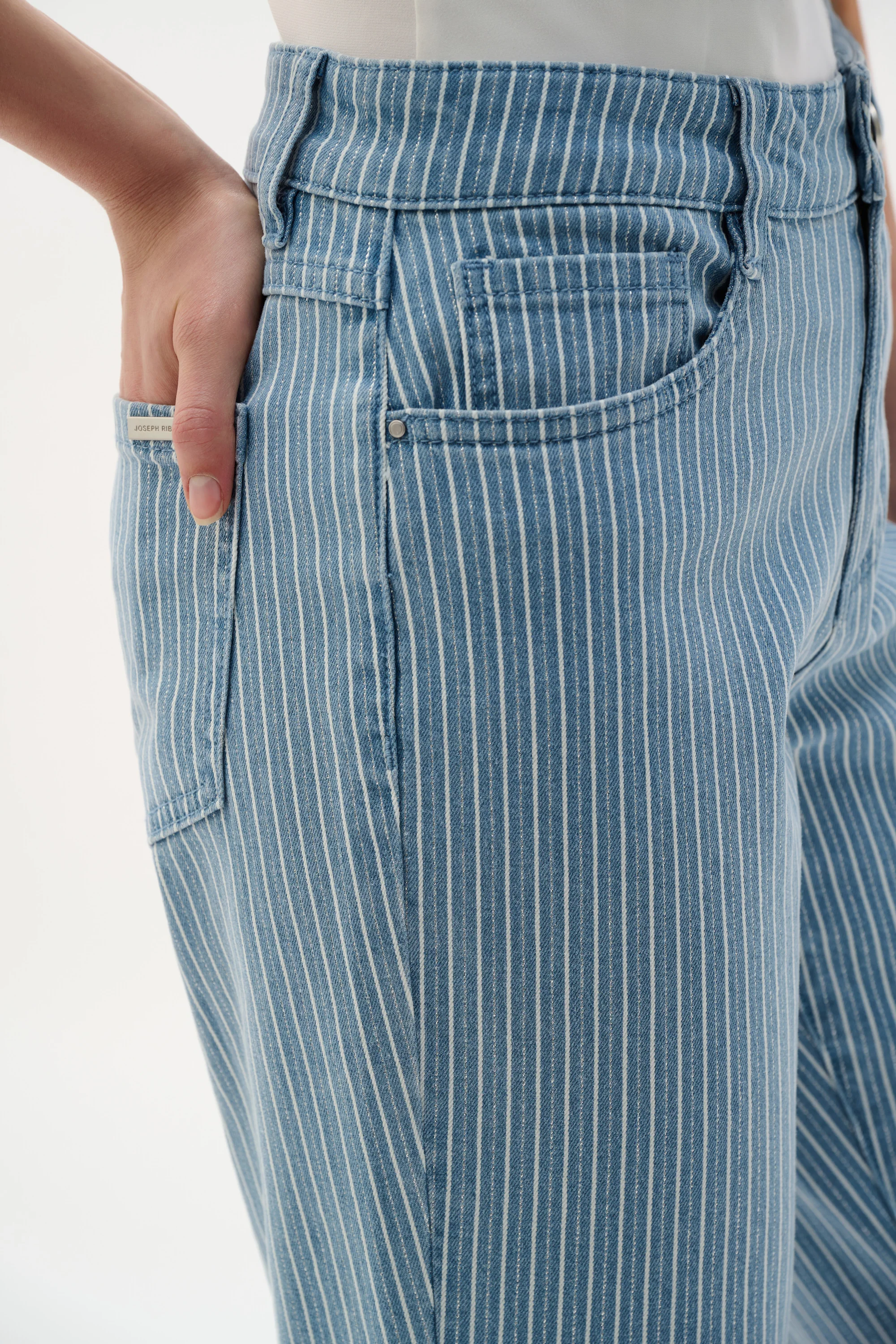 Joseph Ribkoff Cotton Denim Stripe Print Straight Jeans Style 262934 - Image 4