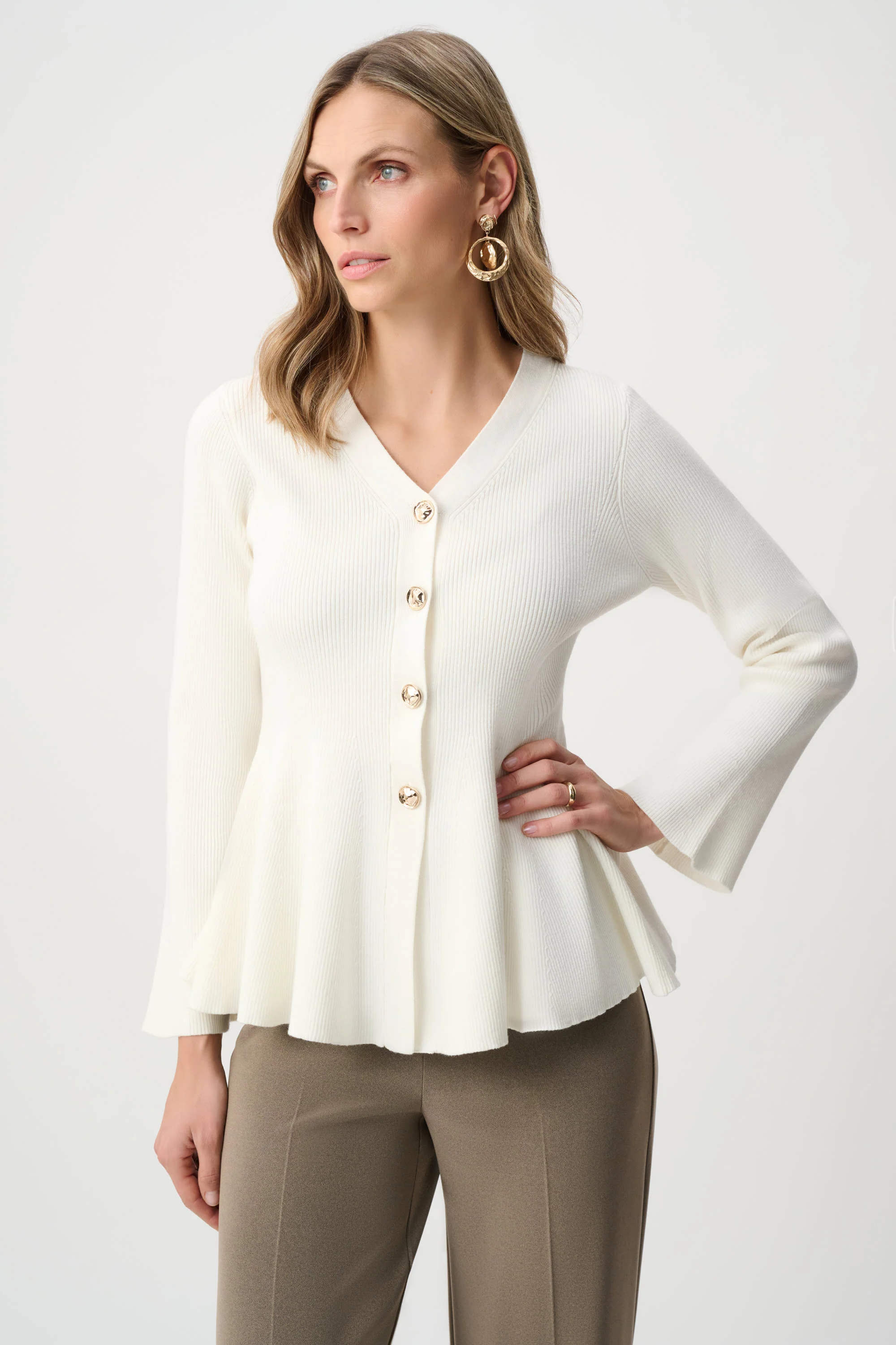 Joseph Ribkoff Cotton Knit Fit And Flare Peplum Cardigan Style 263968 - Image 4