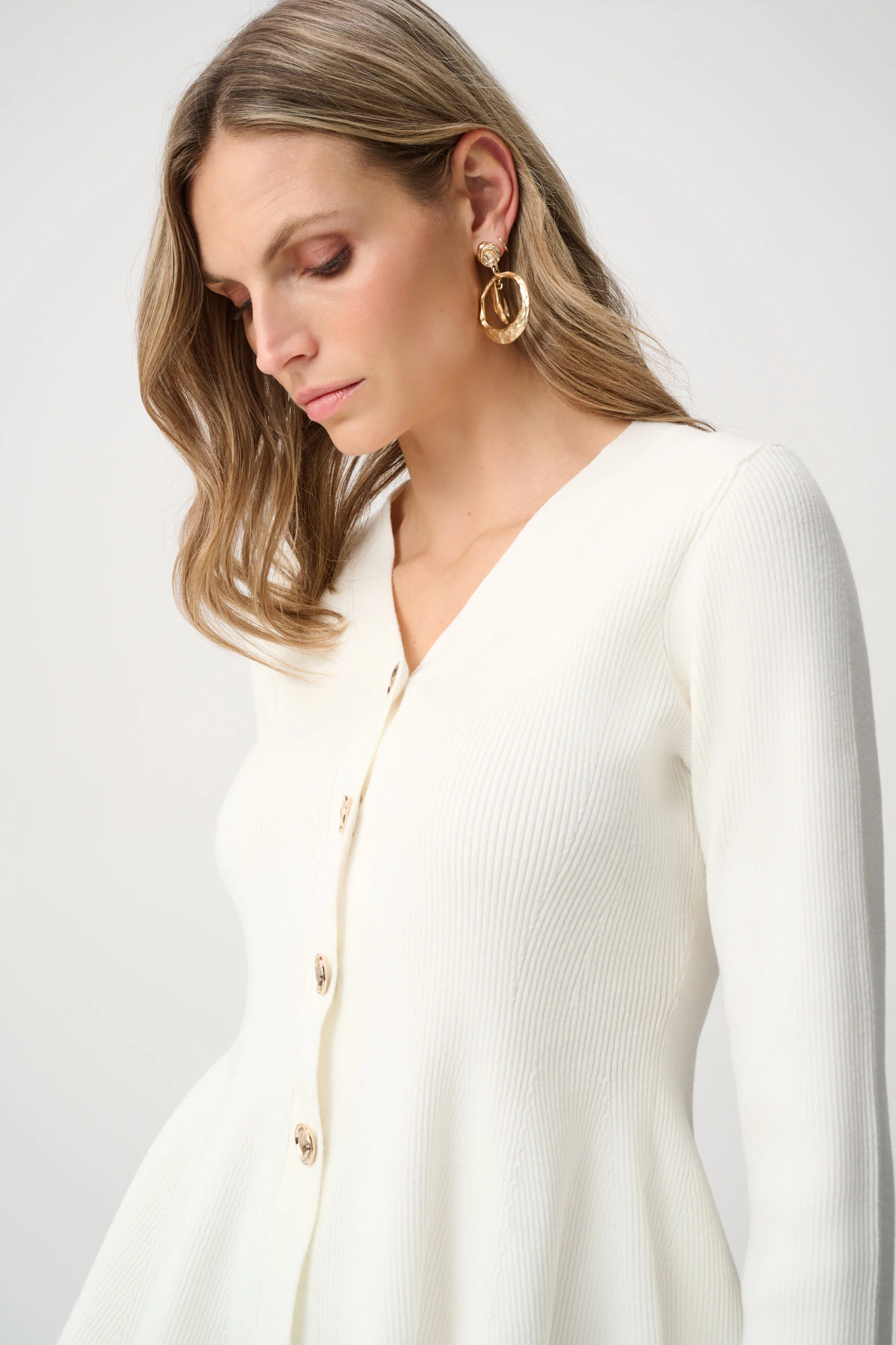 Joseph Ribkoff Cotton Knit Fit And Flare Peplum Cardigan Style 263968 - Image 6