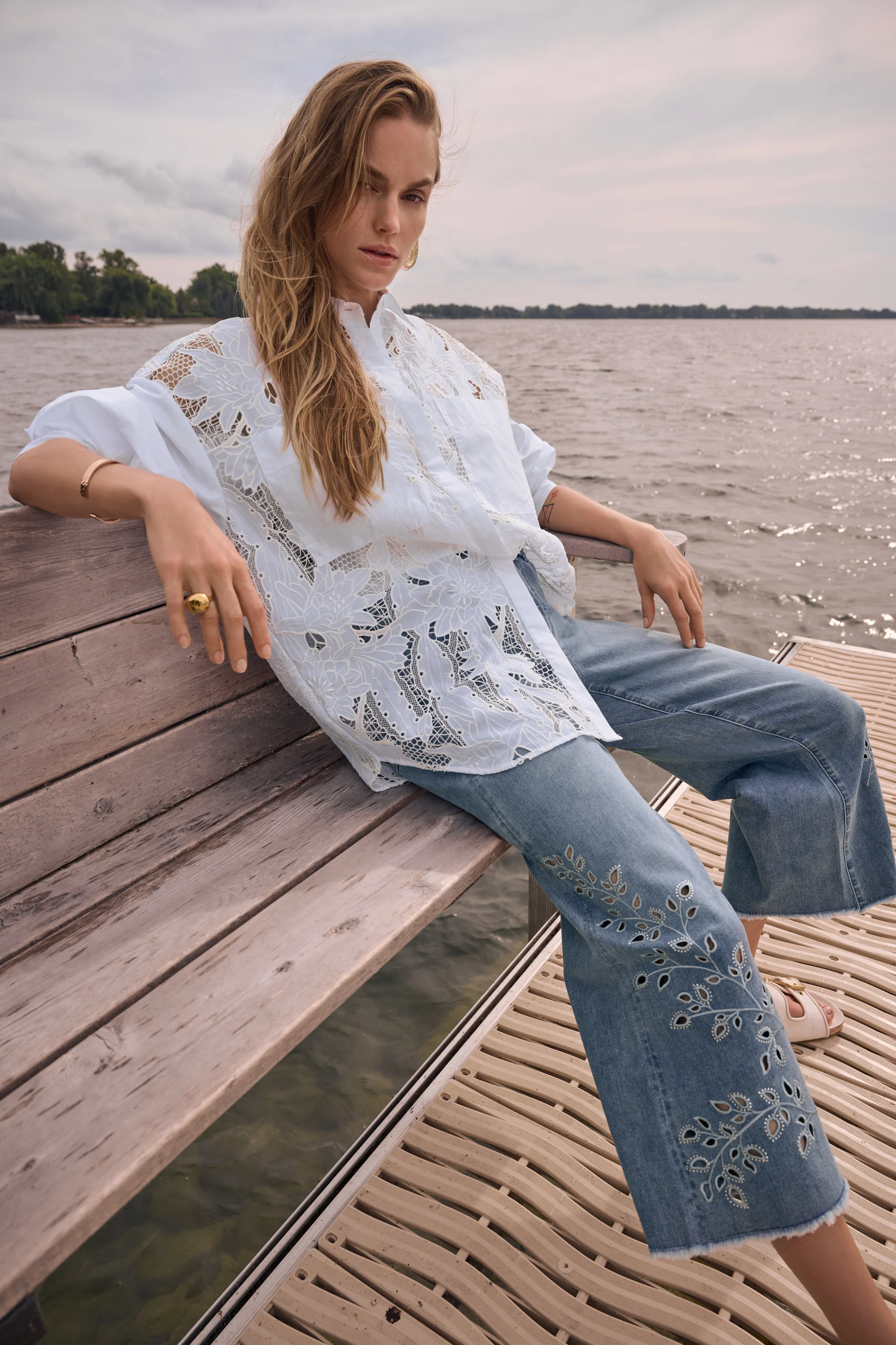 Joseph Ribkoff Cotton Lace Boxy Blouse With Embroidery Style 262952