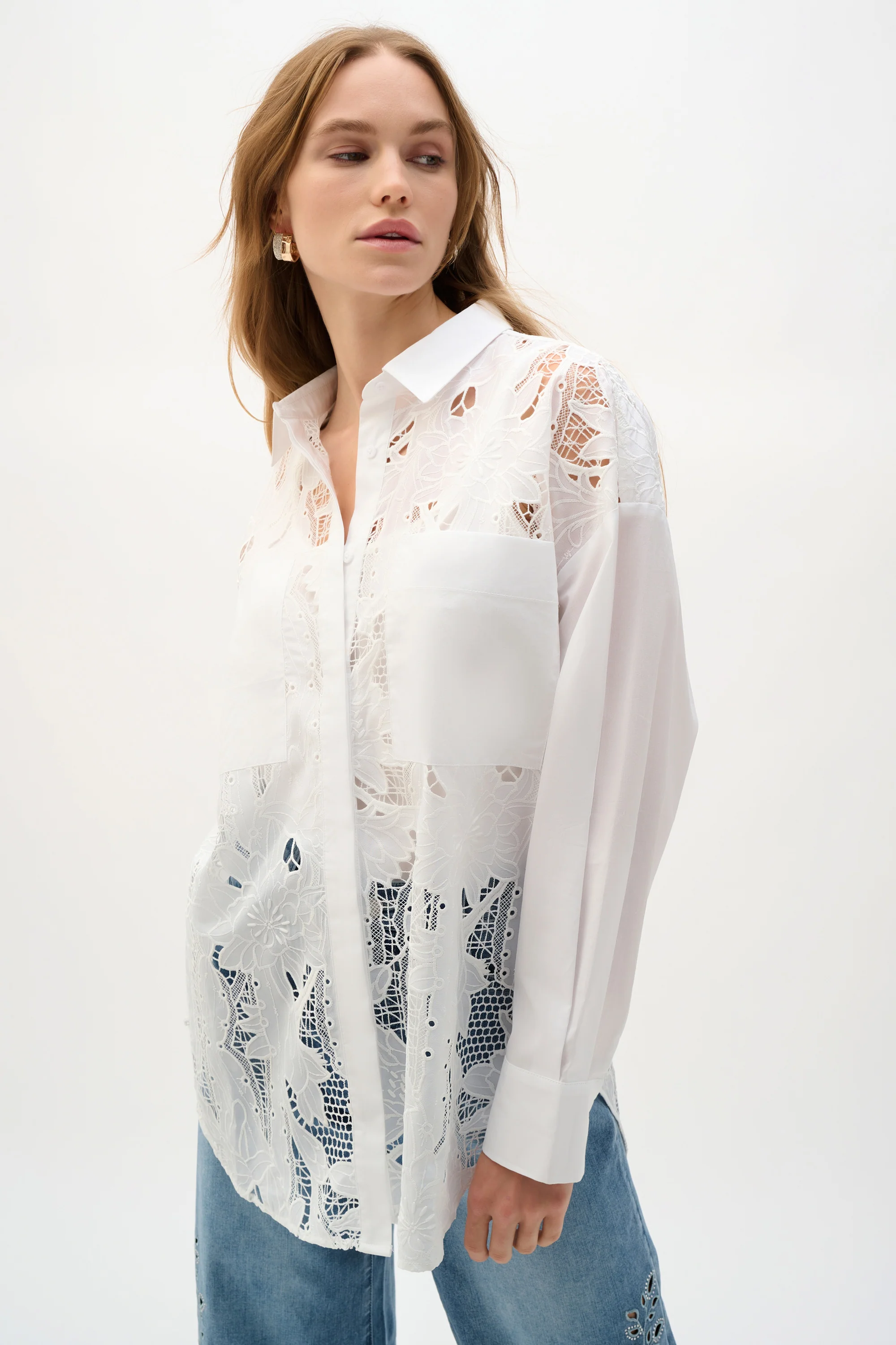Joseph Ribkoff Cotton Lace Boxy Blouse With Embroidery Style 262952 - Image 4