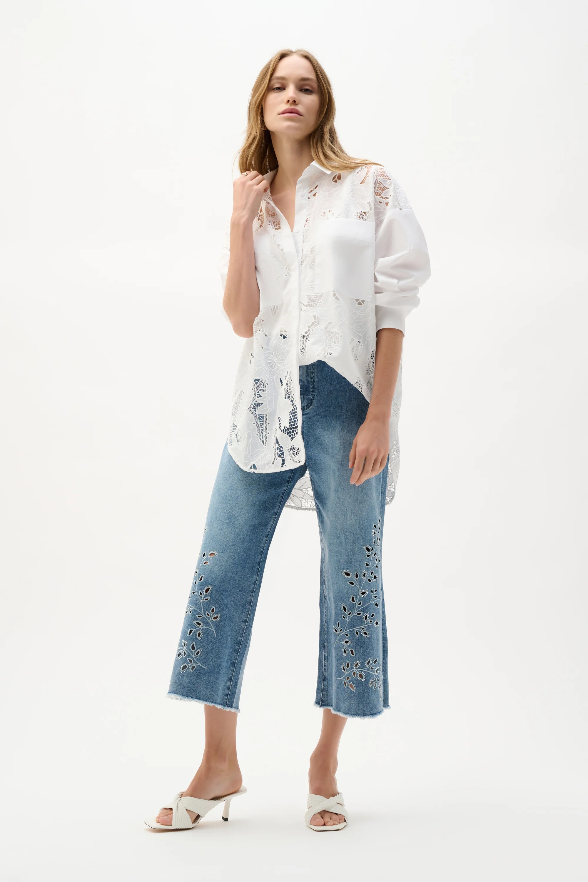 Joseph Ribkoff Cotton Lace Boxy Blouse With Embroidery Style 262952 - Image 7