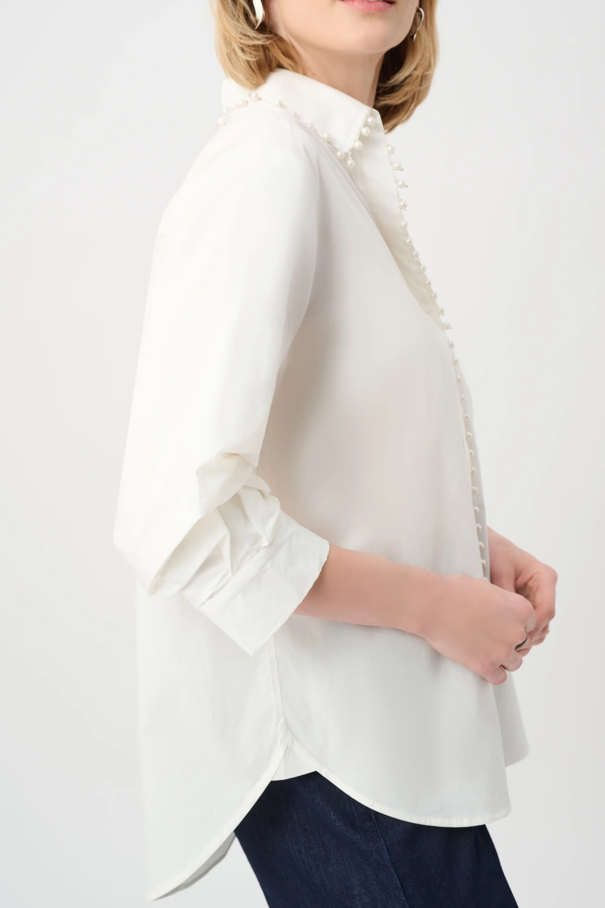 Joseph Ribkoff Cotton Poplin Pearl Trim Boxy Blouse Style 263923 - Image 2