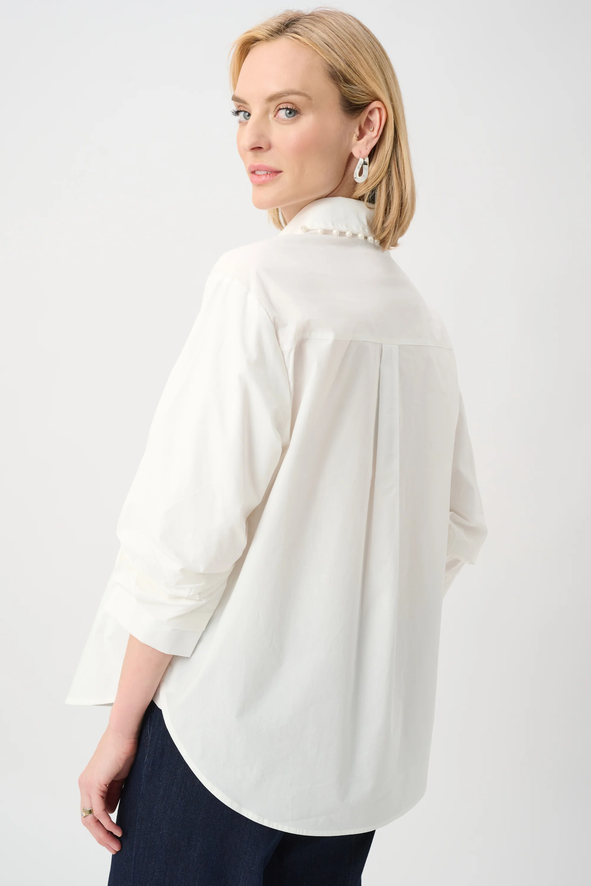 Joseph Ribkoff Cotton Poplin Pearl Trim Boxy Blouse Style 263923 - Image 3
