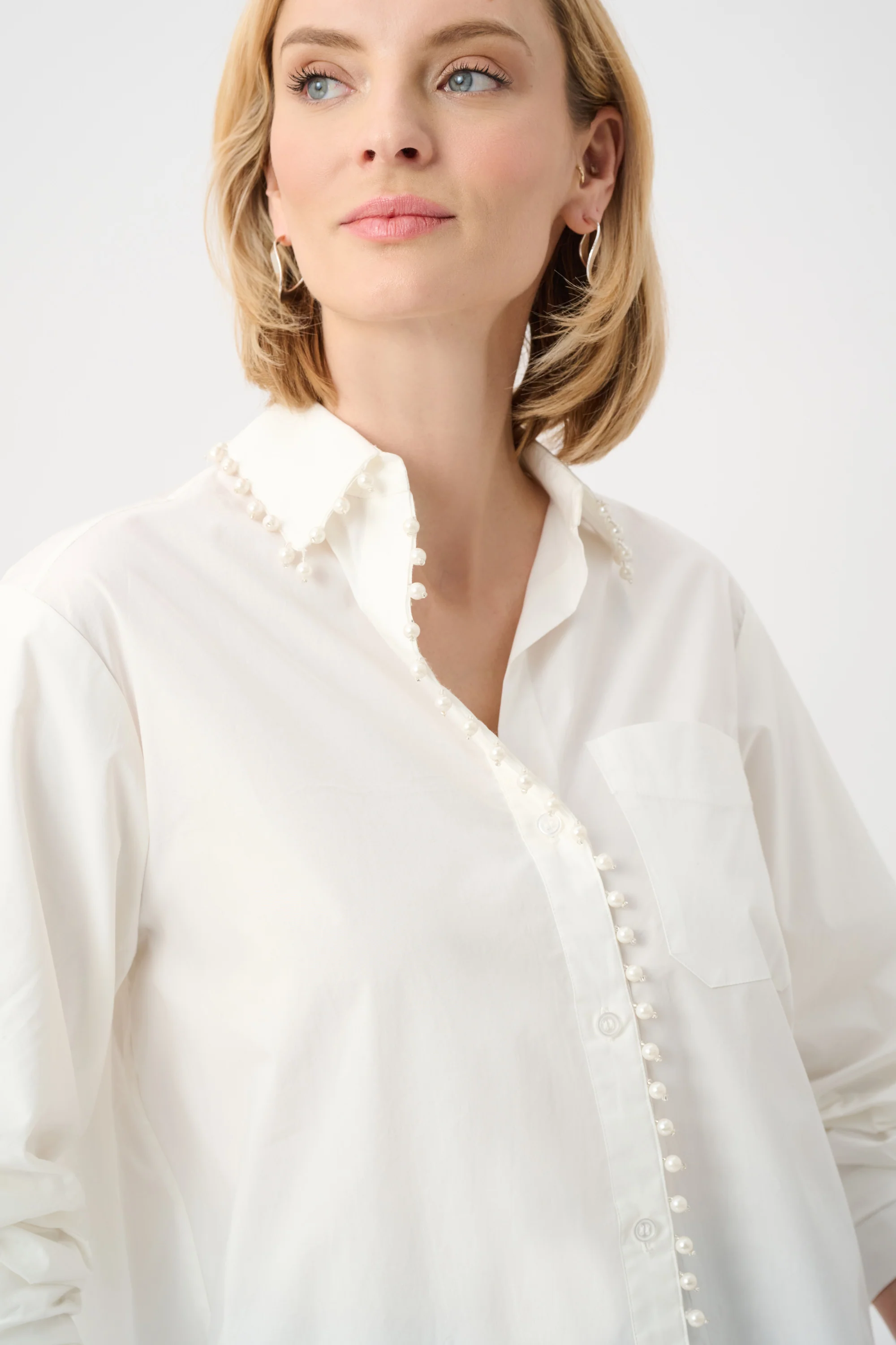 Joseph Ribkoff Cotton Poplin Pearl Trim Boxy Blouse Style 263923 - Image 5