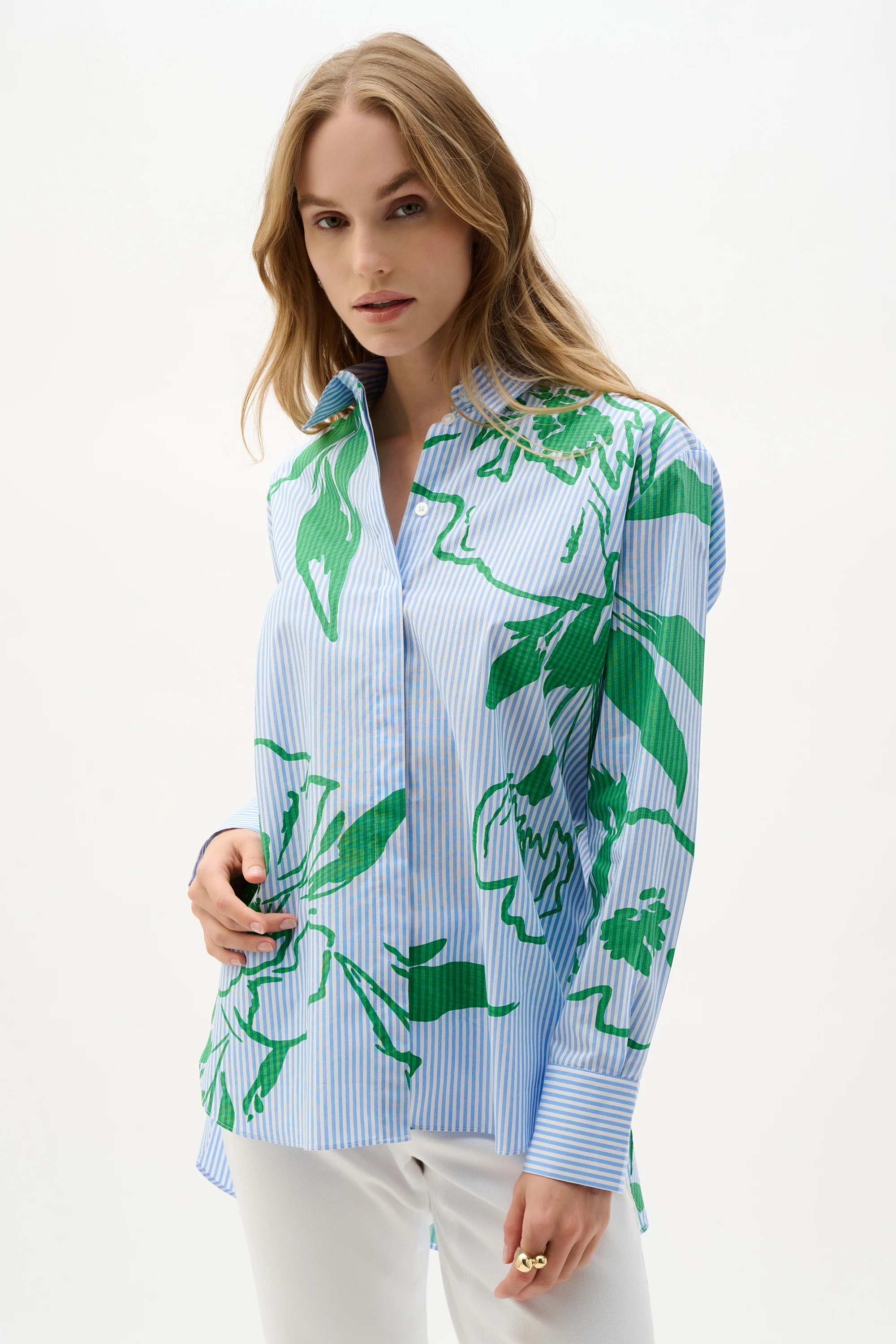 Joseph Ribkoff Cotton Stripe Floral Print Boxy Blouse Style 262951 - Image 6