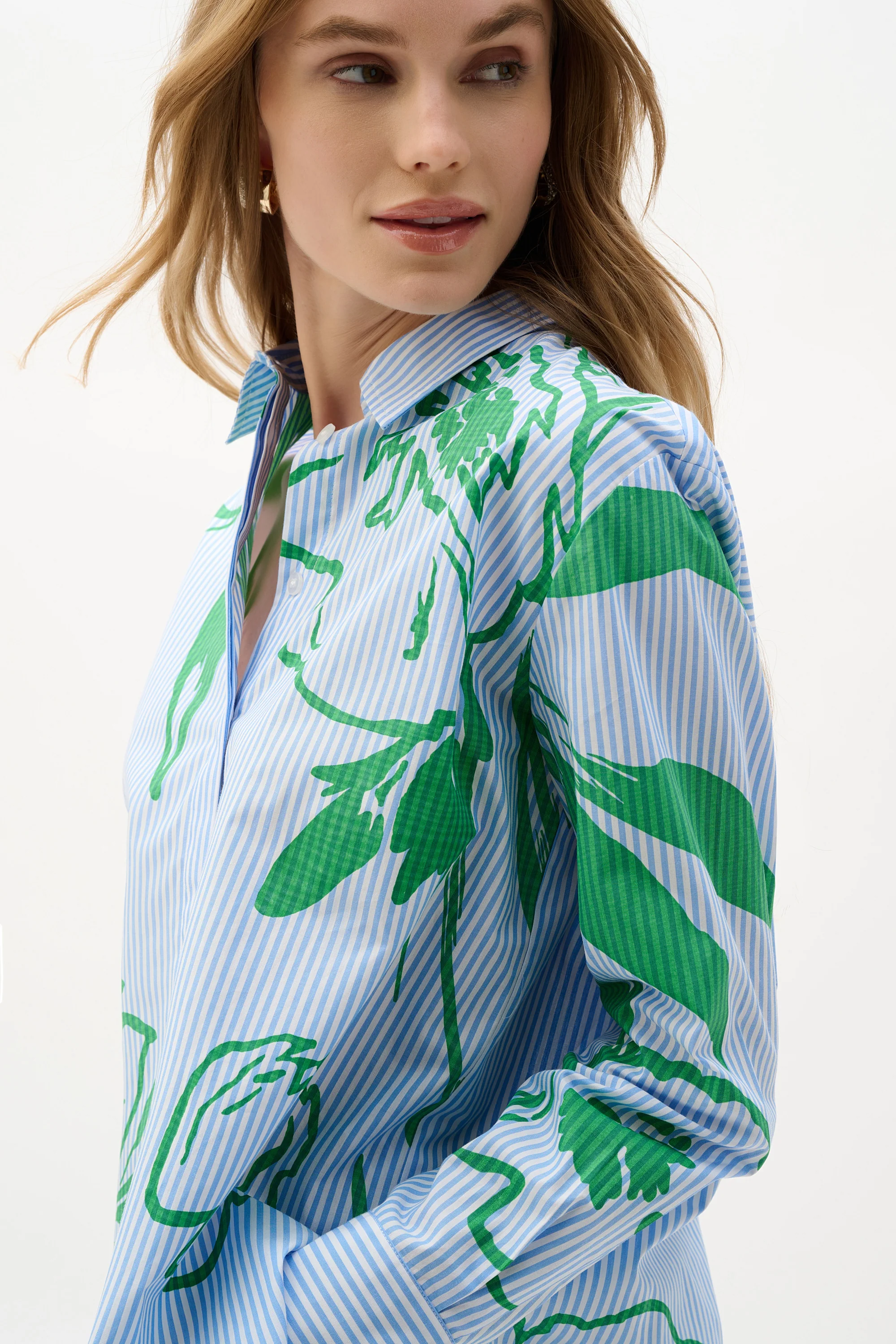 Joseph Ribkoff Cotton Stripe Floral Print Boxy Blouse Style 262951 - Image 7